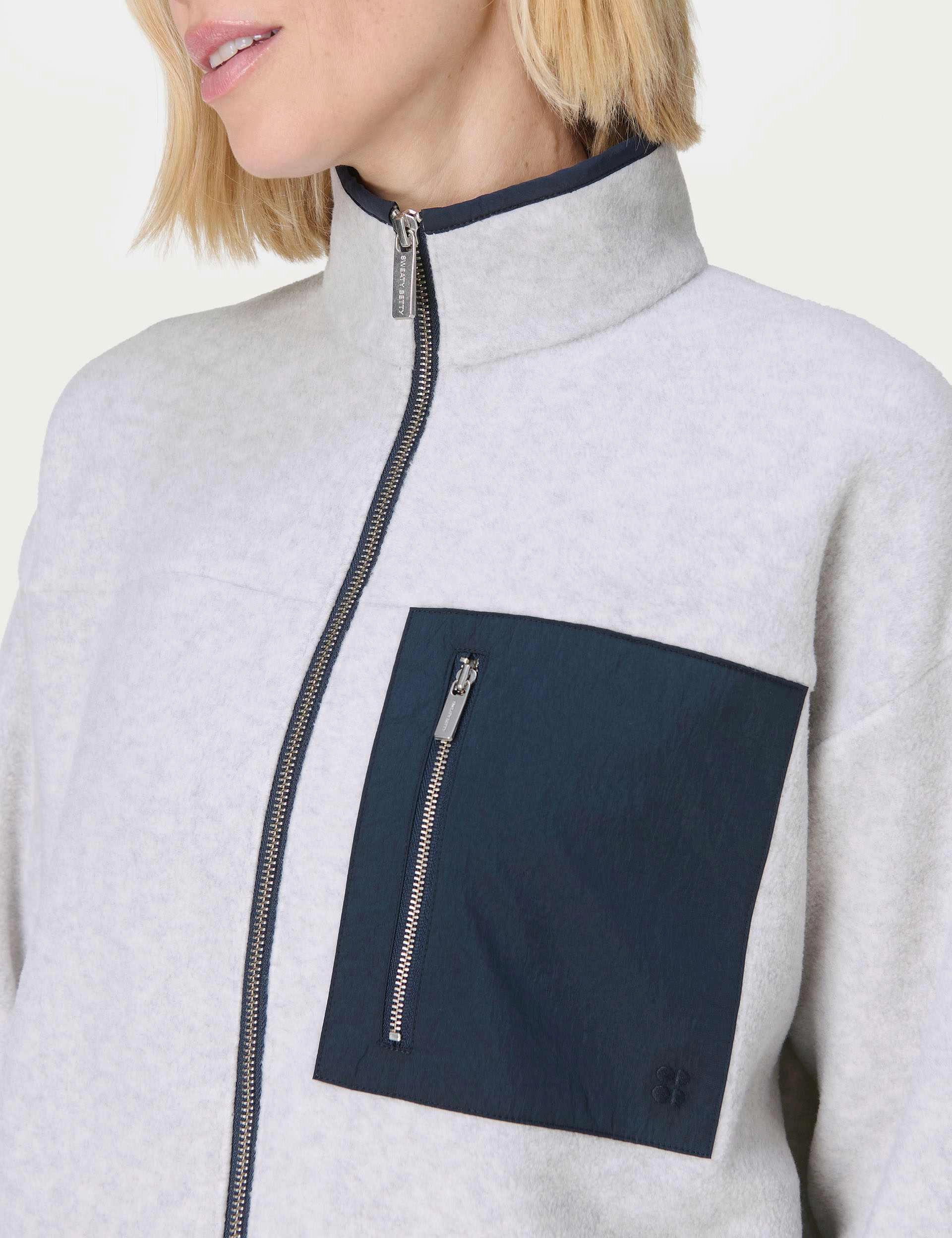 Odor Resistant Tech Mallow Zip Through - Mottled Grey/Navy Blue