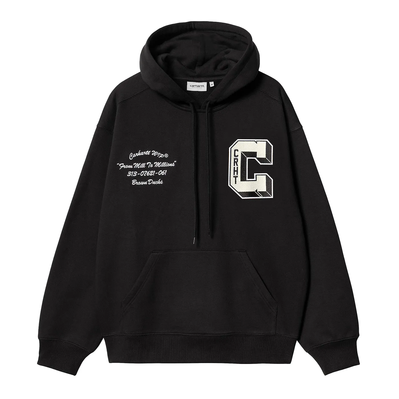 Brushed Interior Texture Carhartt WIP Hooded Brown Ducks Sweatshirt - Black