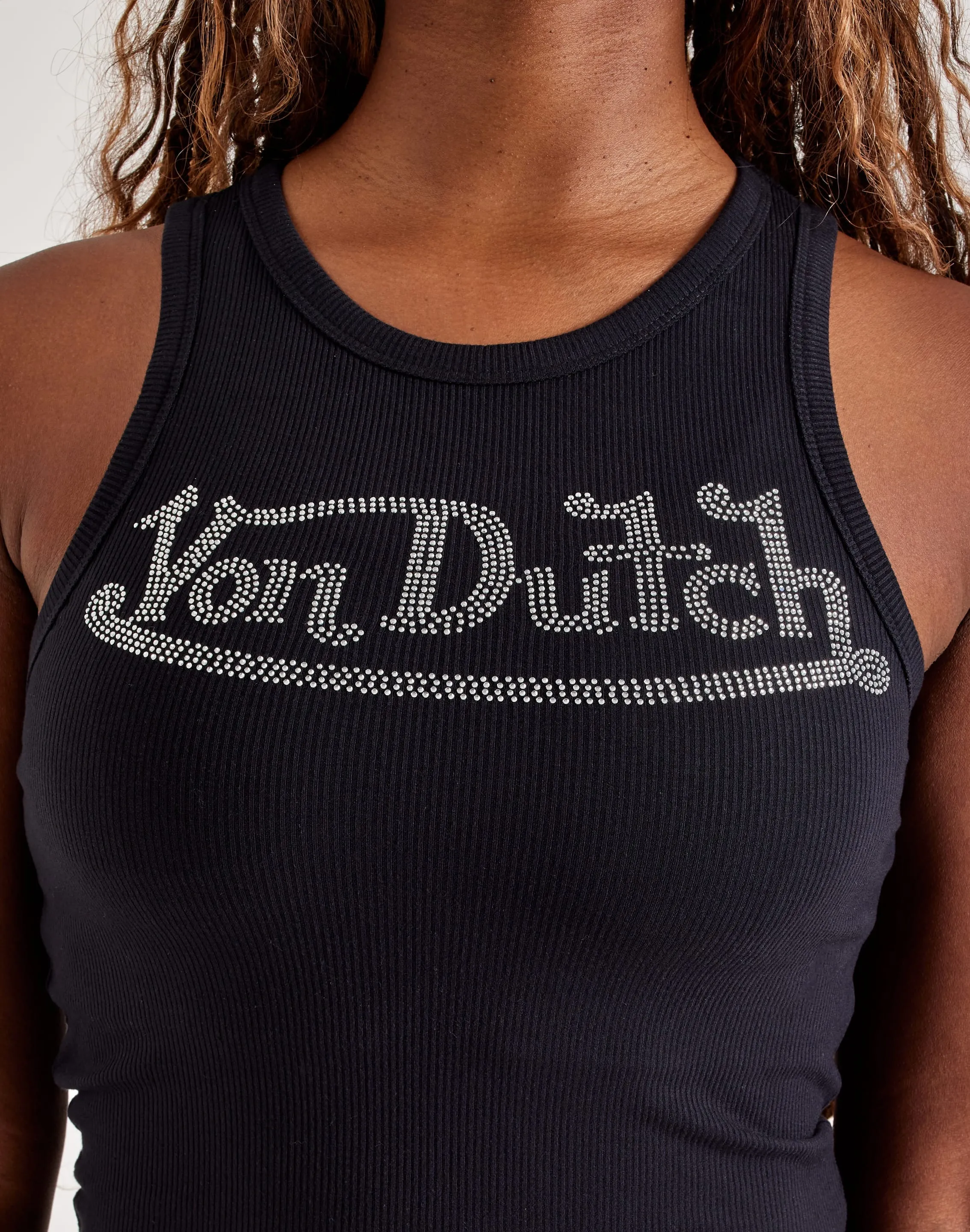 Recycled Polyester Breathable Lamination Von Dutch Rhinestone Ribbed Tank Top