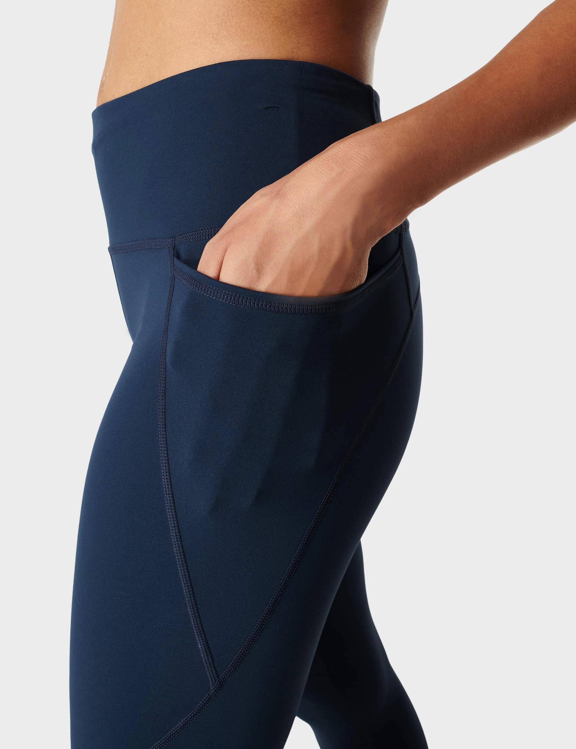 Work Commute Slim Fit High Waist For Adults Power 7/8 Gym Leggings - Navy Blue