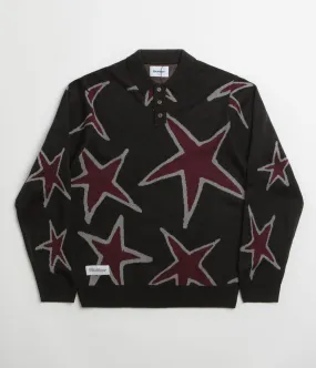 Breathable Layer Butter Goods Star Polo Knit Sweatshirt - Black