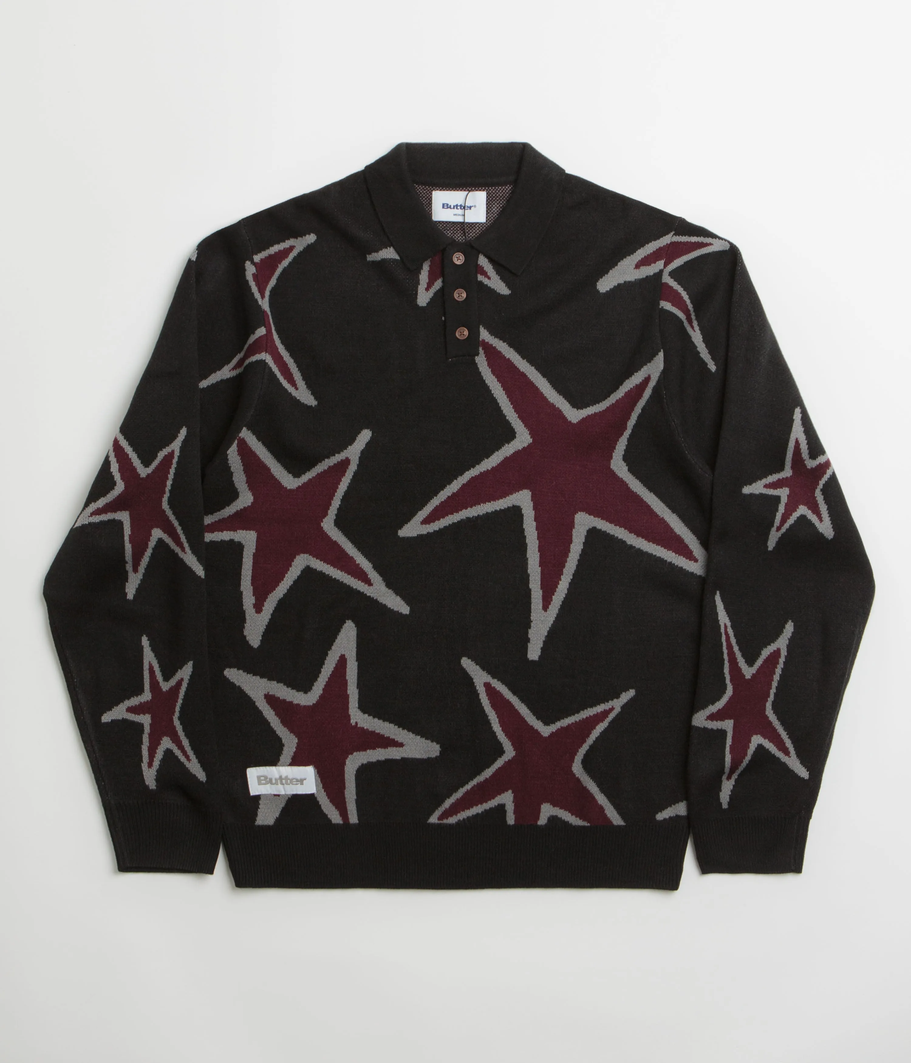 Breathable Layer Butter Goods Star Polo Knit Sweatshirt - Black