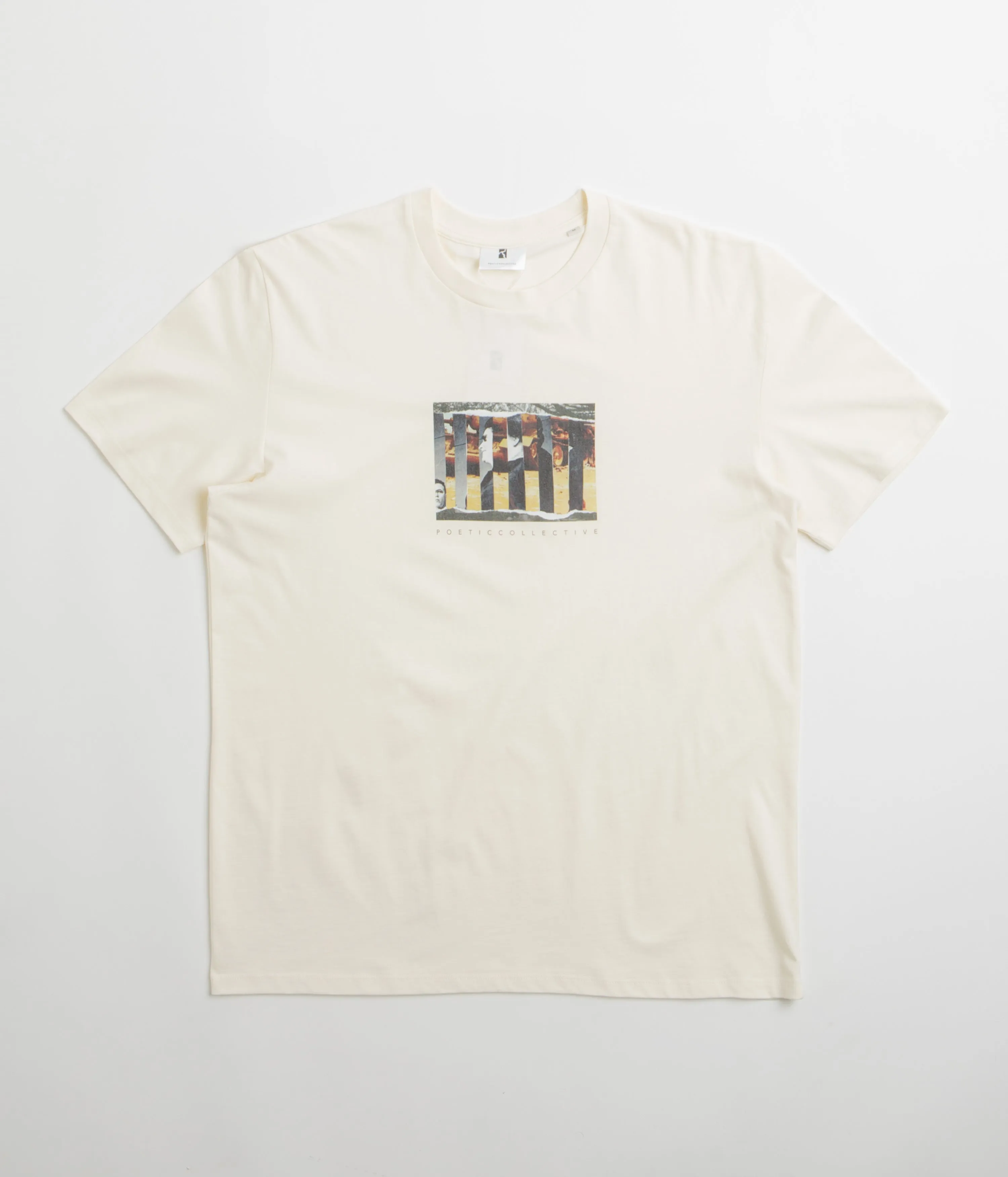 Poetic Collective Torn Collage T-Shirt - Ivory Stretchable Side Vents