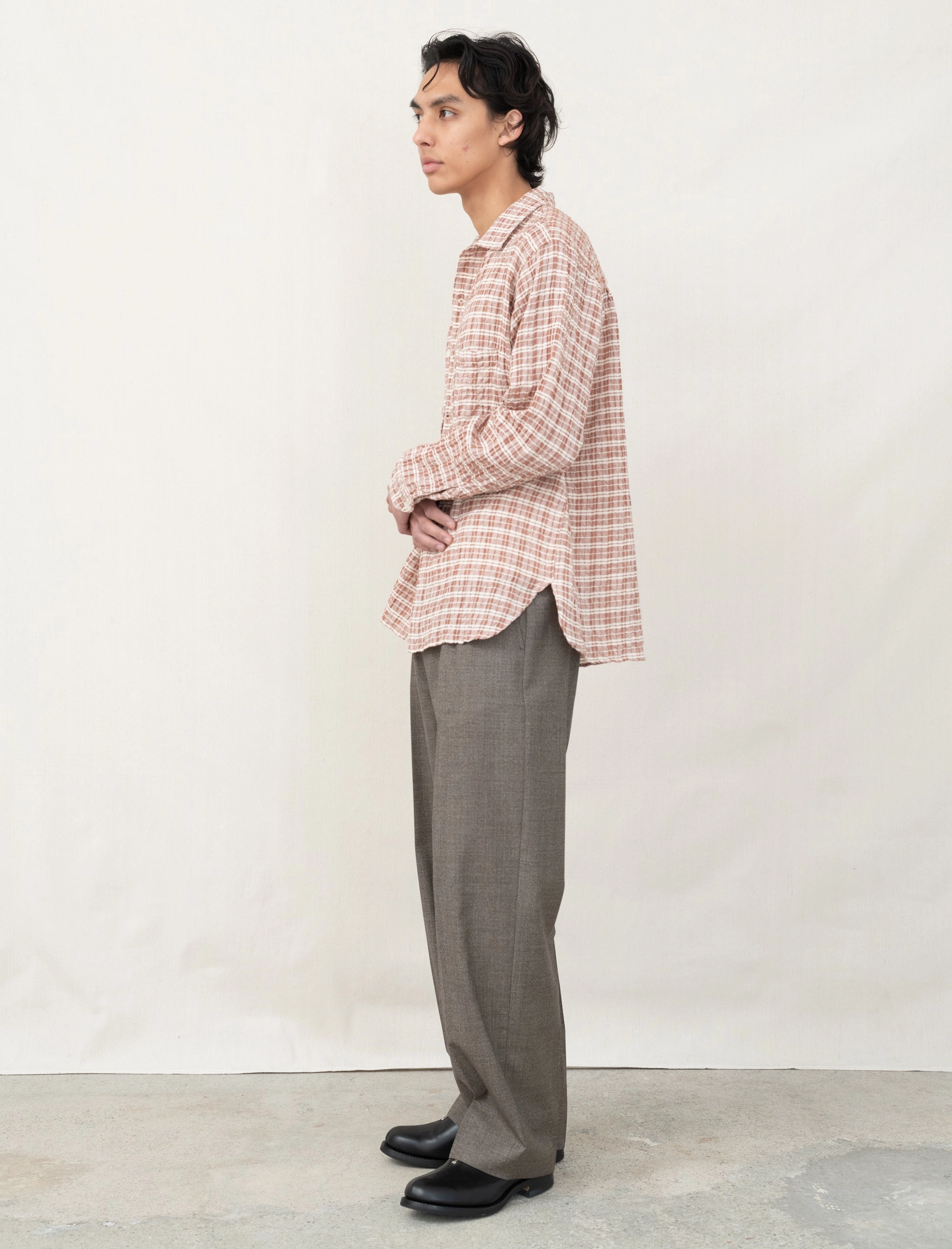 VersatileNeckline Sporty Sweatshirt Mechanic Shirt (Rusty Check)