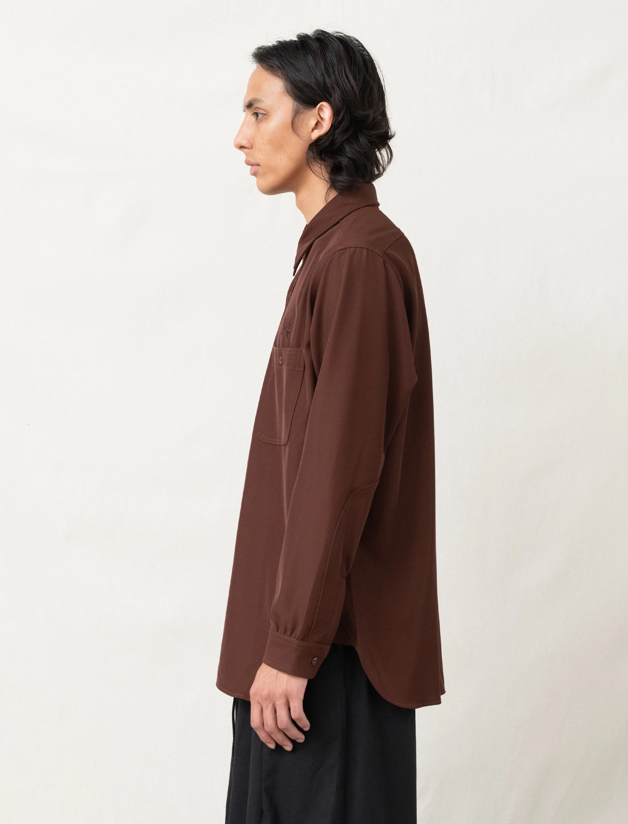 Anti Odor Finish RibbedCollar Work Shirt (Brown)