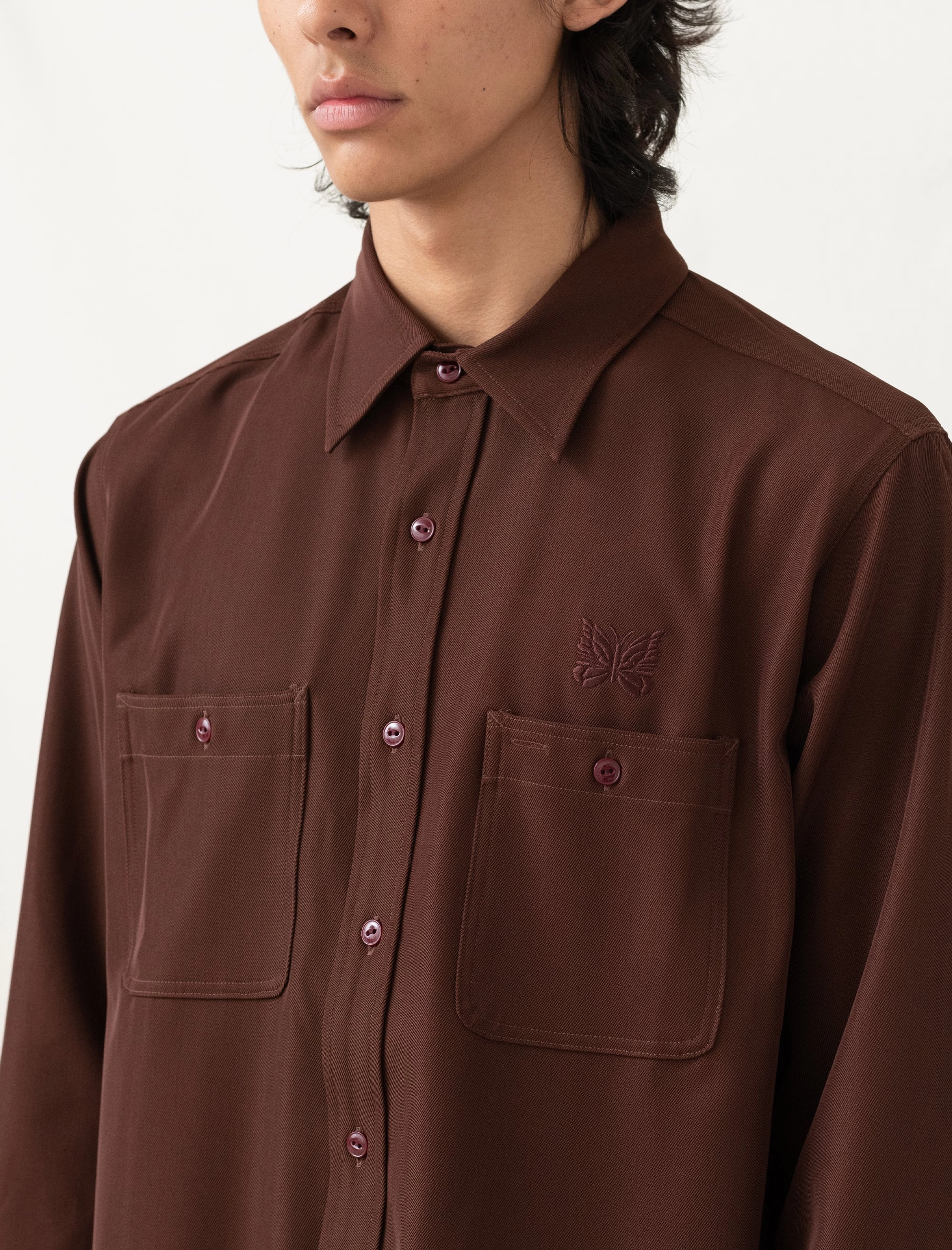 Work Shirt (Brown) Double Stitched Hem