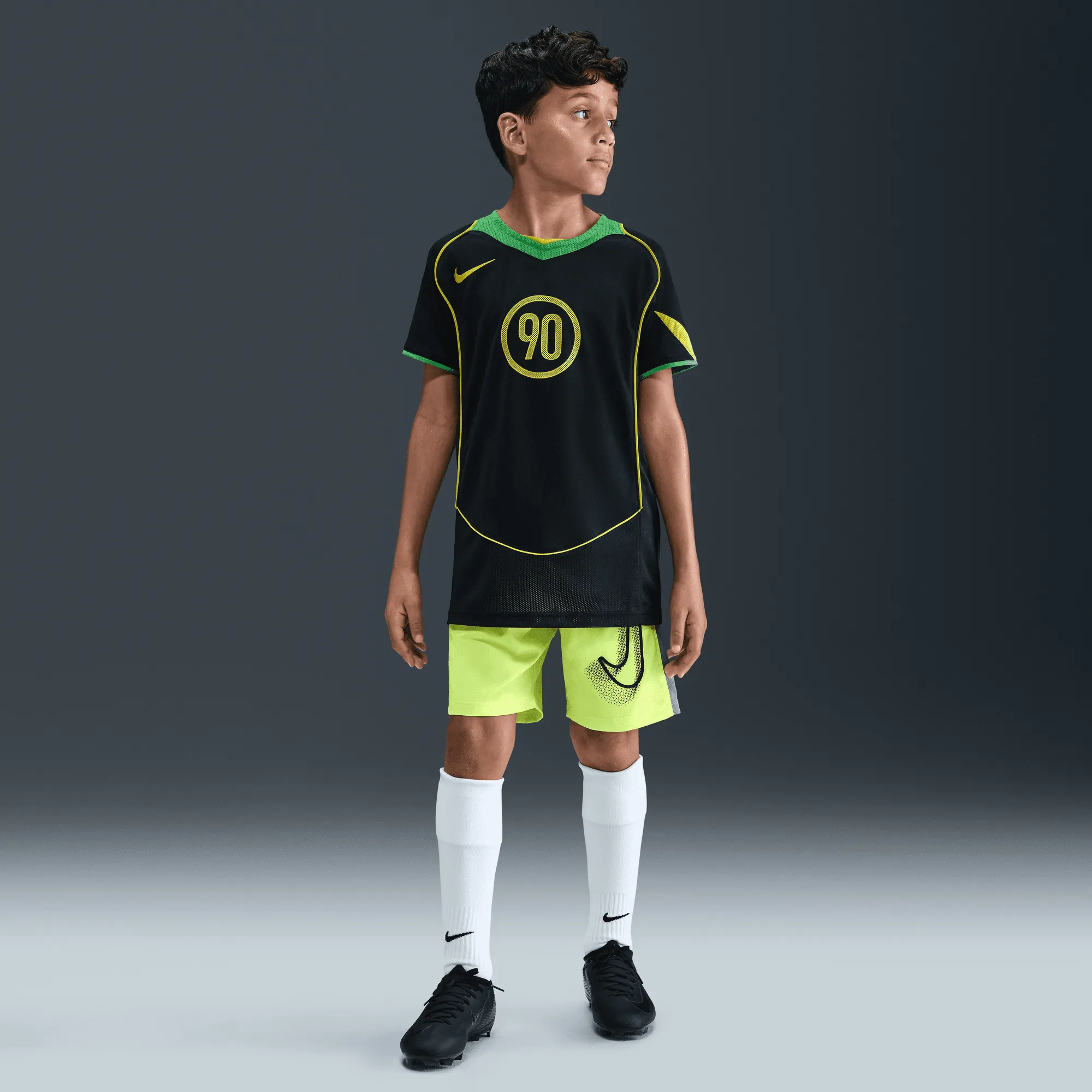 KIDS TOTAL 90 DRI-FIT SOCCER JERSEY - BLACK / GREEN SPARK ZeroRestrictionMobility