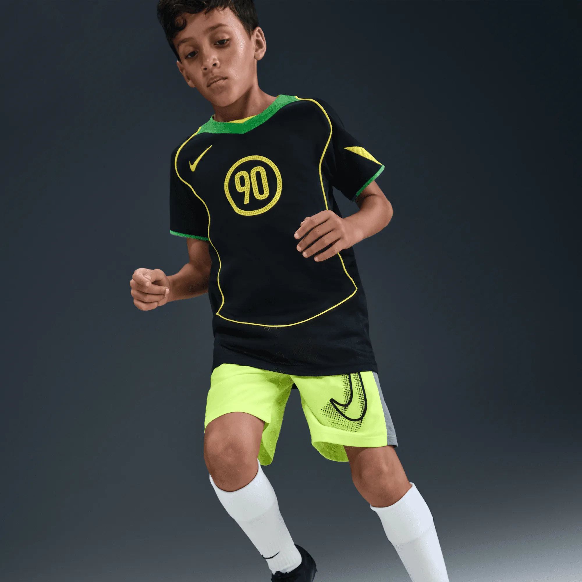 KIDS TOTAL 90 DRI-FIT SOCCER JERSEY - BLACK / GREEN SPARK LightweightInsulation Ocean Glow