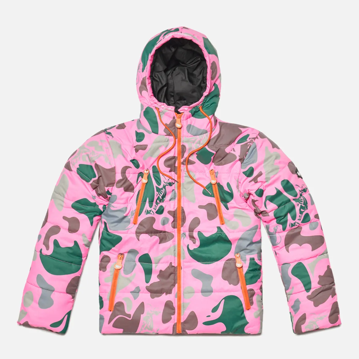 Stretch Fabric MILITARY CAMO PUFFER JACKET - PINK
