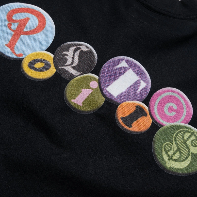 Politics Buttons Tee - Black shift silhouette