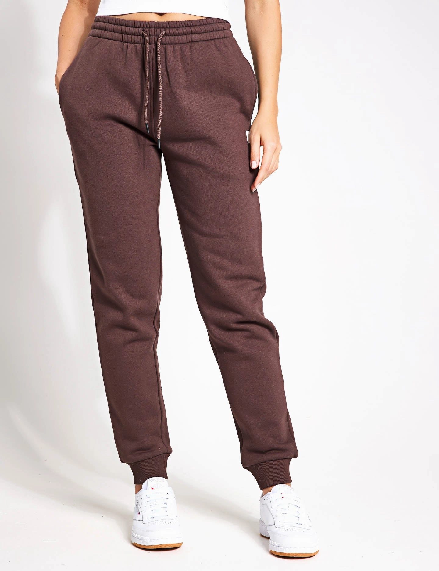Kangaroo Pocket Design Millie Slim Fleece Track Pant - Oak