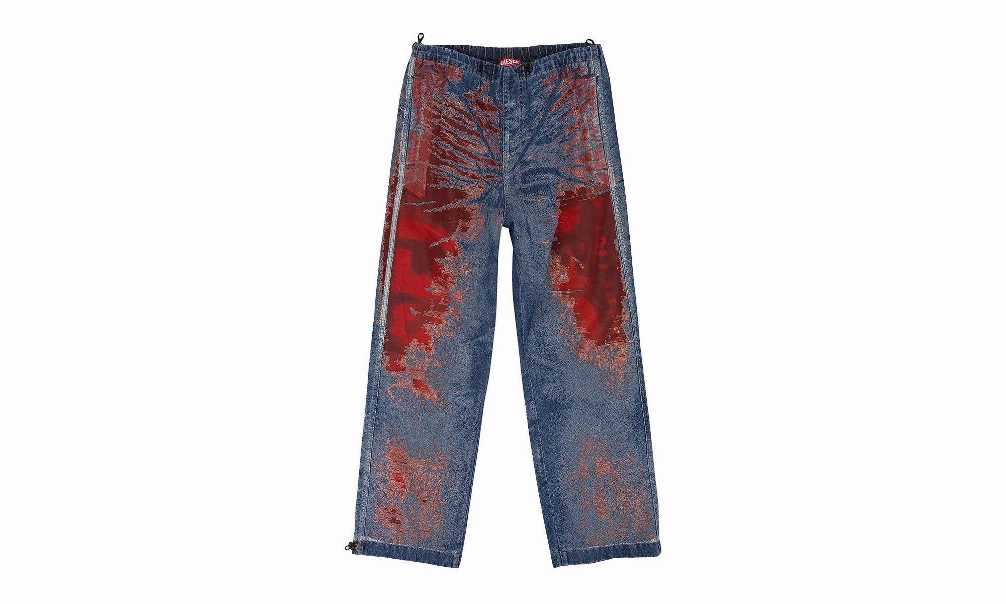 Customizable Hem Options MIXED FABRIC RELAXED JEANS "RED"