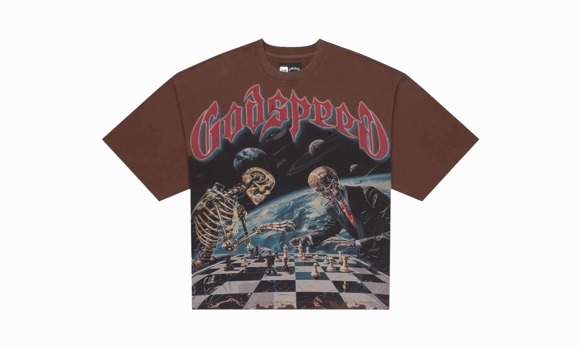 Poise Fit Smooth Yarn Checkmate T-Shirt "Brown Wash"