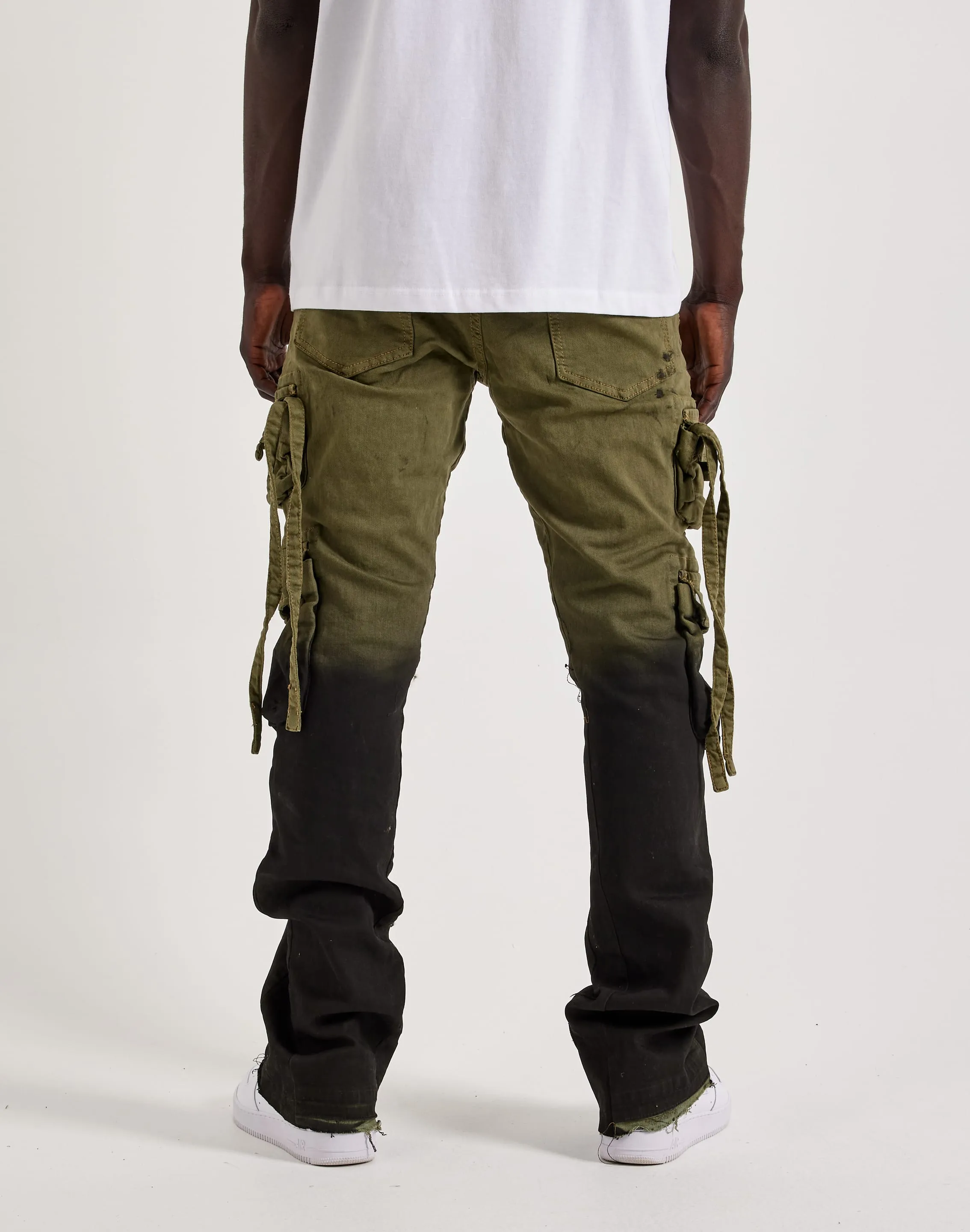 MNML Cargo Flare Denim Pants Organza Fit Loose Thread