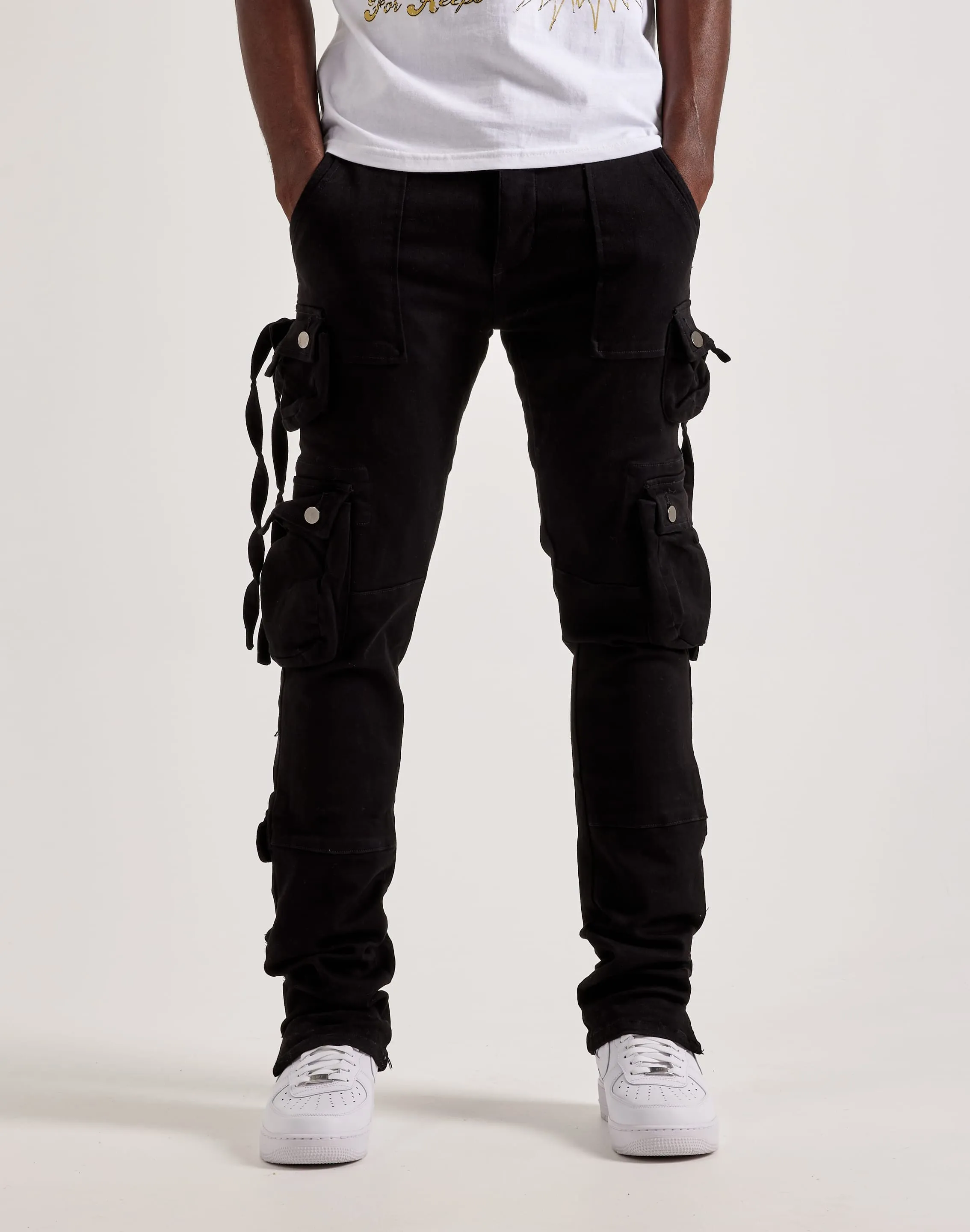 MNML Cargo Straight Denim Jeans HiddenZipperClosure Daily Use