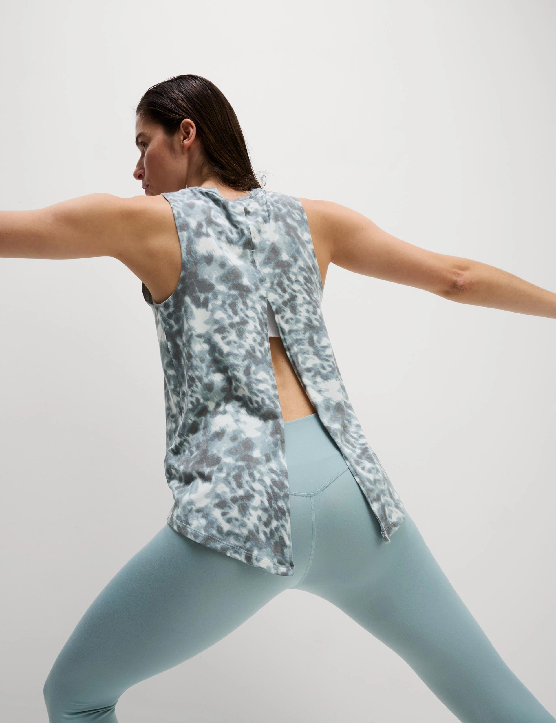 Modal Blend Printed Tie Back Relaxed Vest Top - Grey Mix wide - track Moisture Activated Cooling