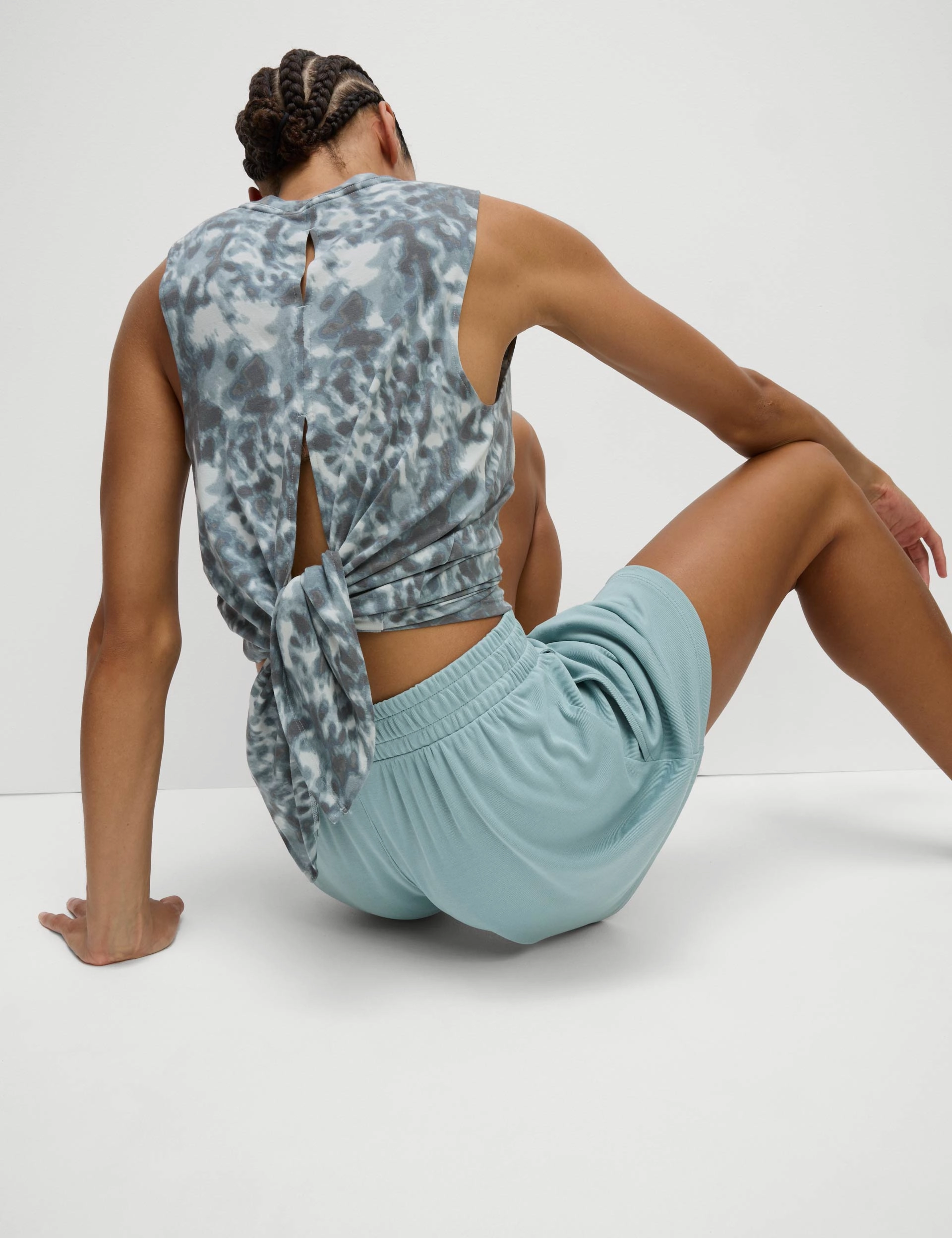 Durable Feel Non slip grip Modal Rich Ribbed Relaxed High Waisted Yoga Shorts - Light Mint