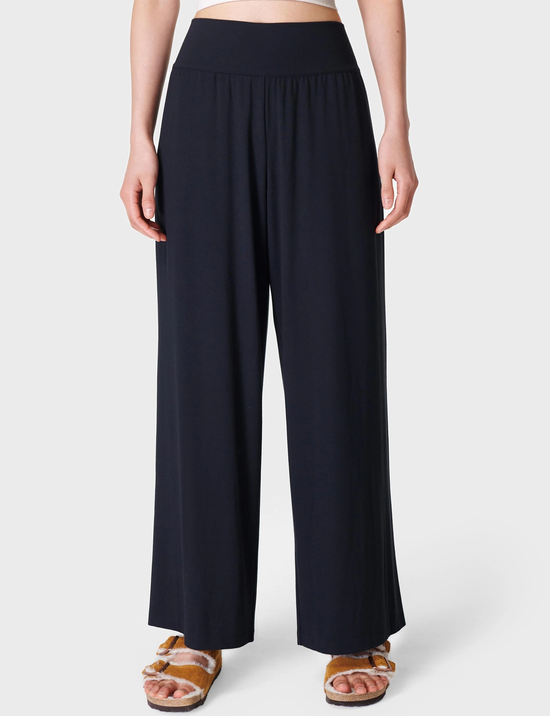 Modal Wide Leg Trousers - Black LightweightConstruction