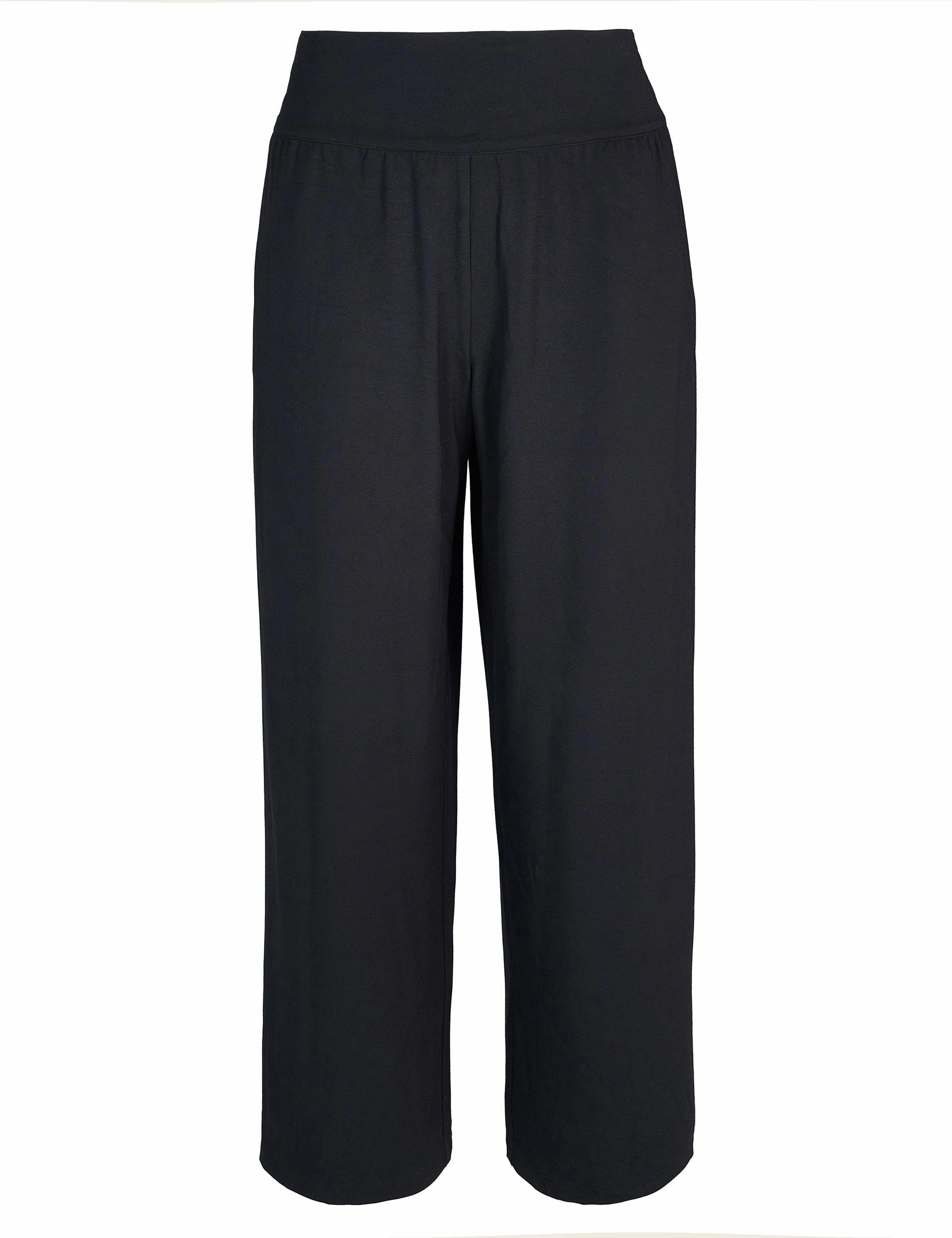 High Waist Elastic Waistband Modal Wide Leg Trousers - Black