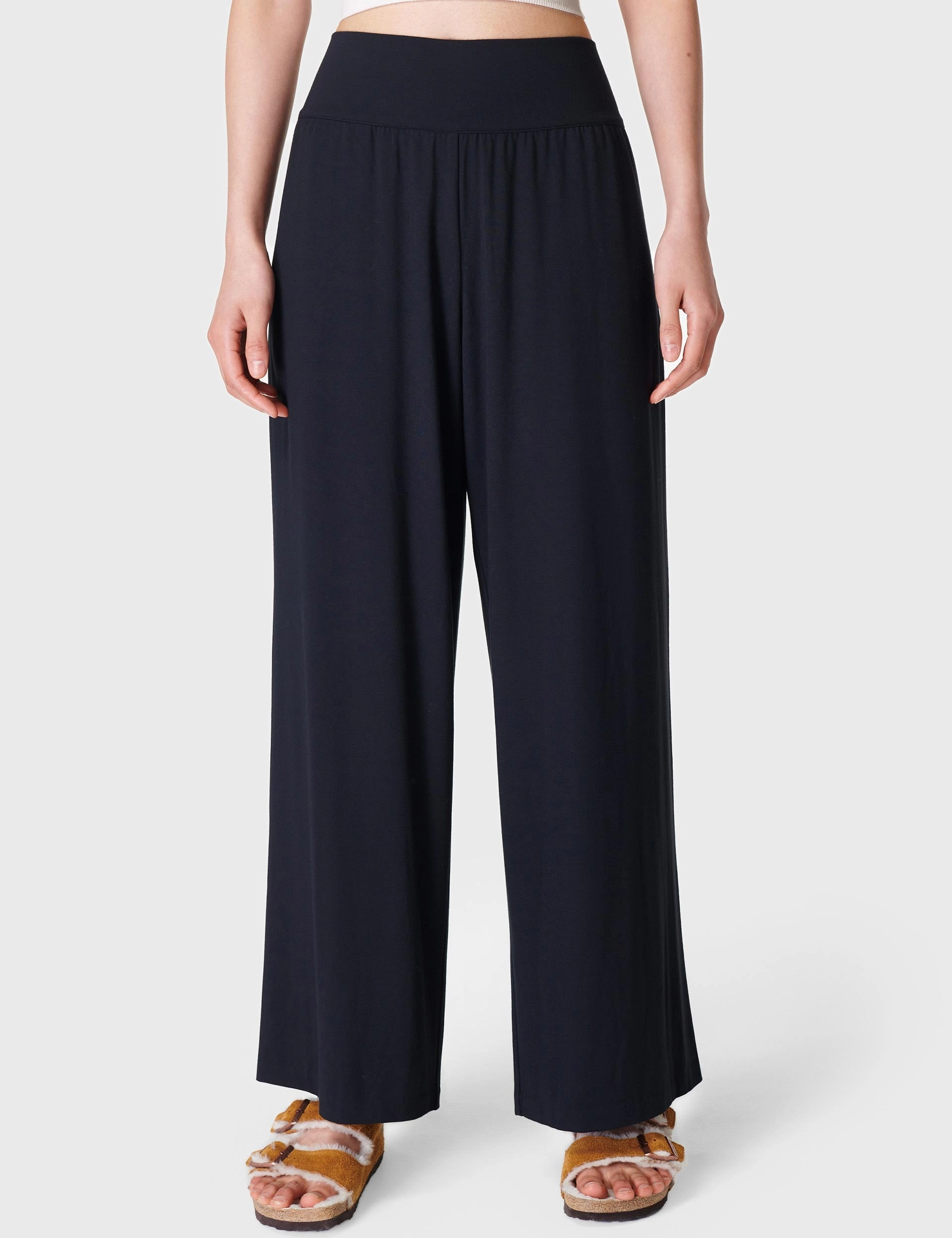 Non BindingLegBands Four Way Stretch Modal Wide Leg Trousers - Black