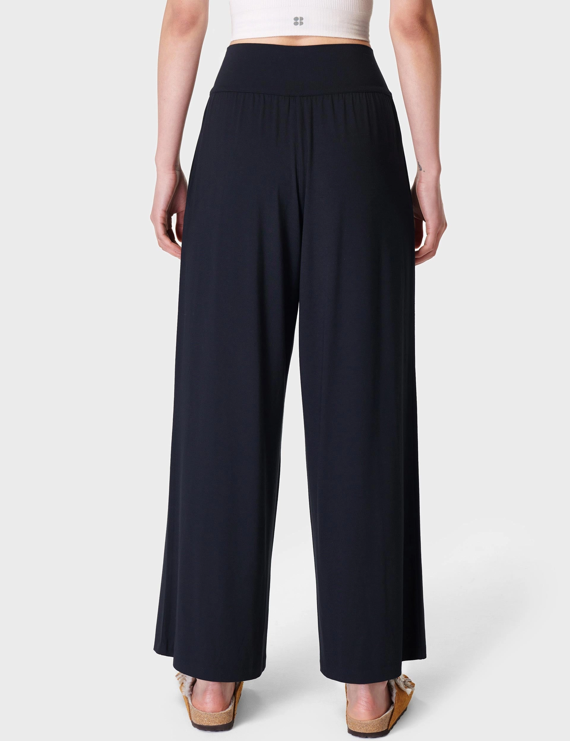 Modal Wide Leg Trousers - Black Quick Dry Mesh Panel