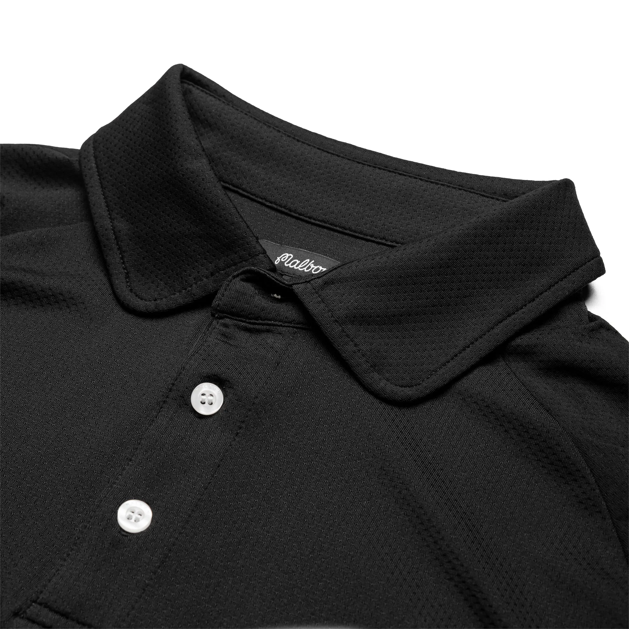 Embroidered Detail Malbon Golf Raglan Sleeve Mesh Polo - Black
