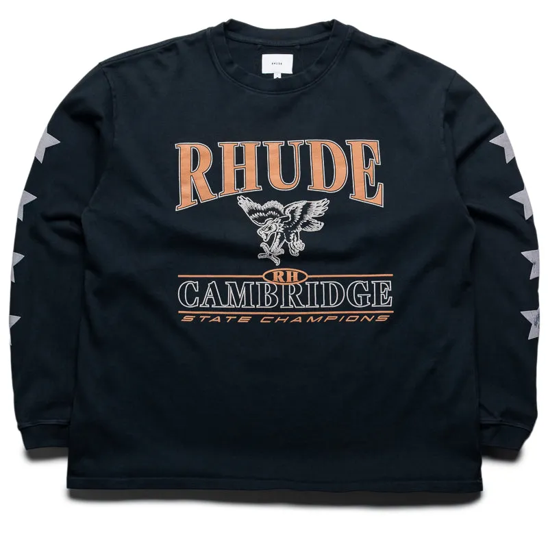 clip Seamless Shoulder Transition Rhude Cambridge State Champs L/S Tee - Vintage Black