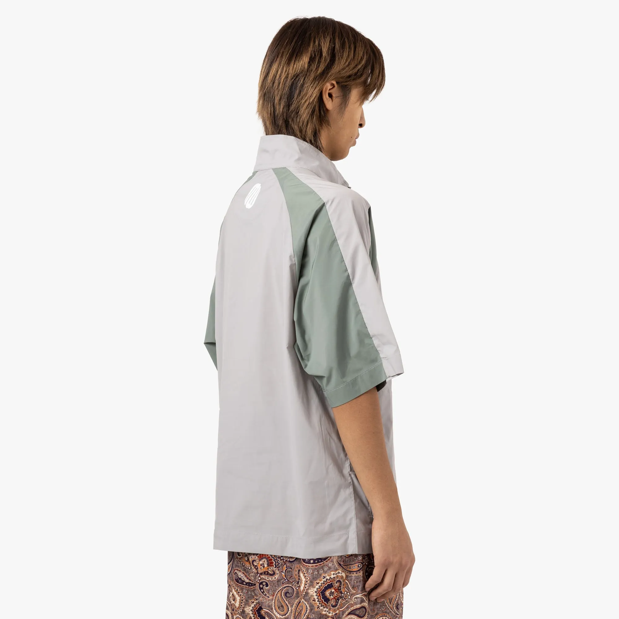Metalwood Short Sleeve Paneled Wind Shirt Titanium / Sage palazzo pants silhouette shirt silhouette