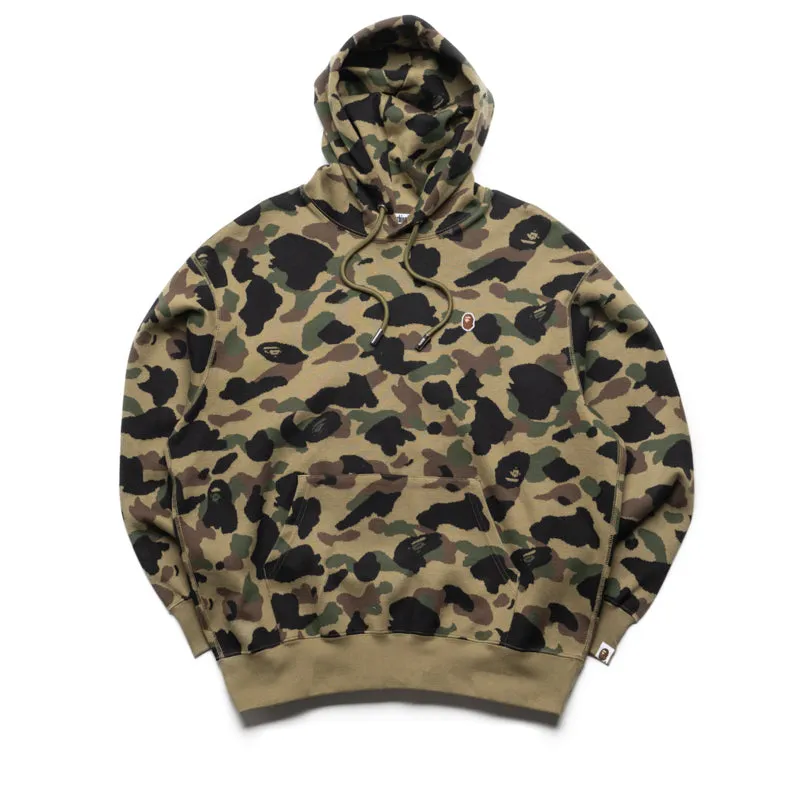 Raw Hem Detail Summer Vacation A Bathing Ape 1st Camo Jacquard One Point Relaxed Fit Hoodie - Green
