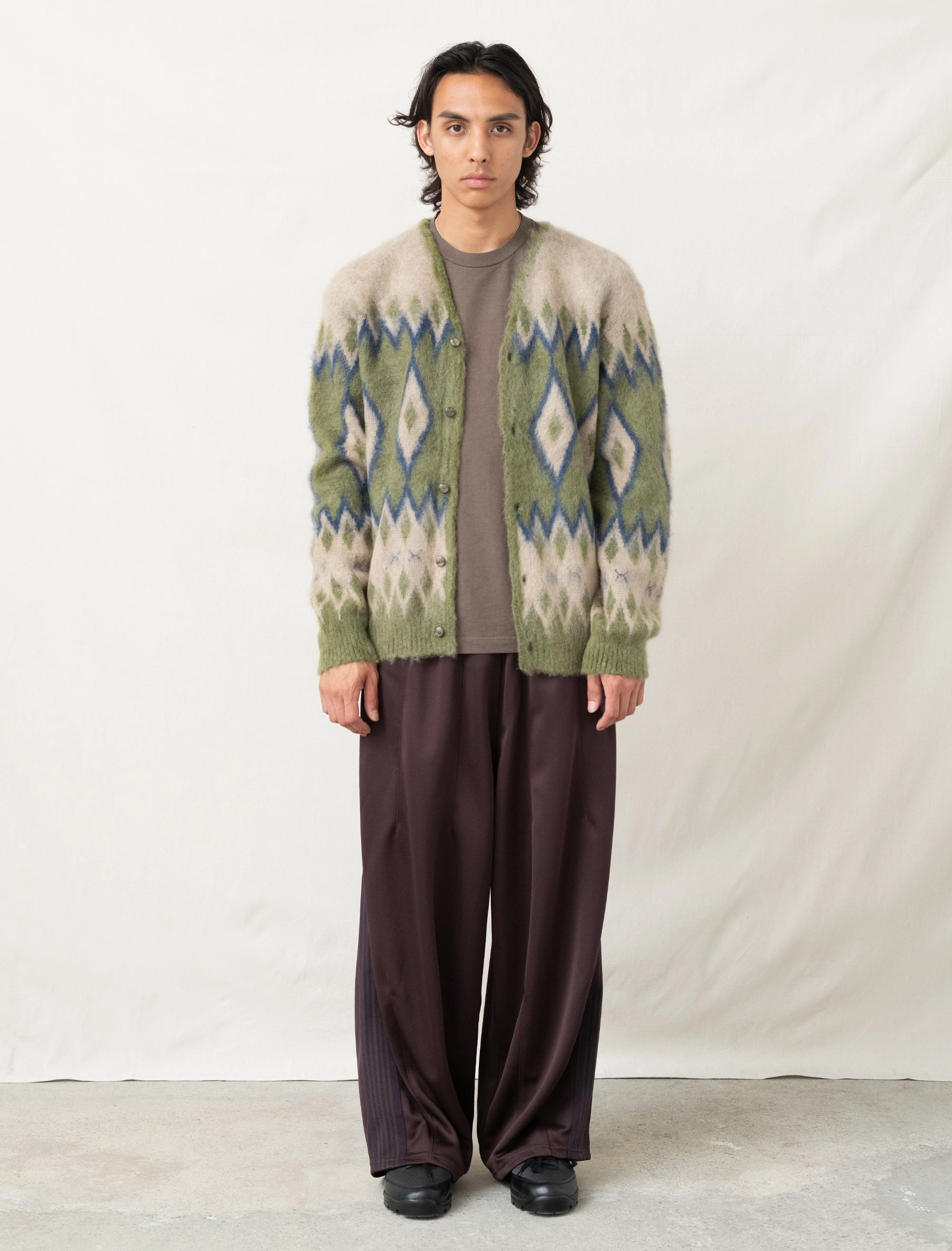 Mohair Diamond Cardigan (Olive) Daywear Staple Hypoallergenic Padding