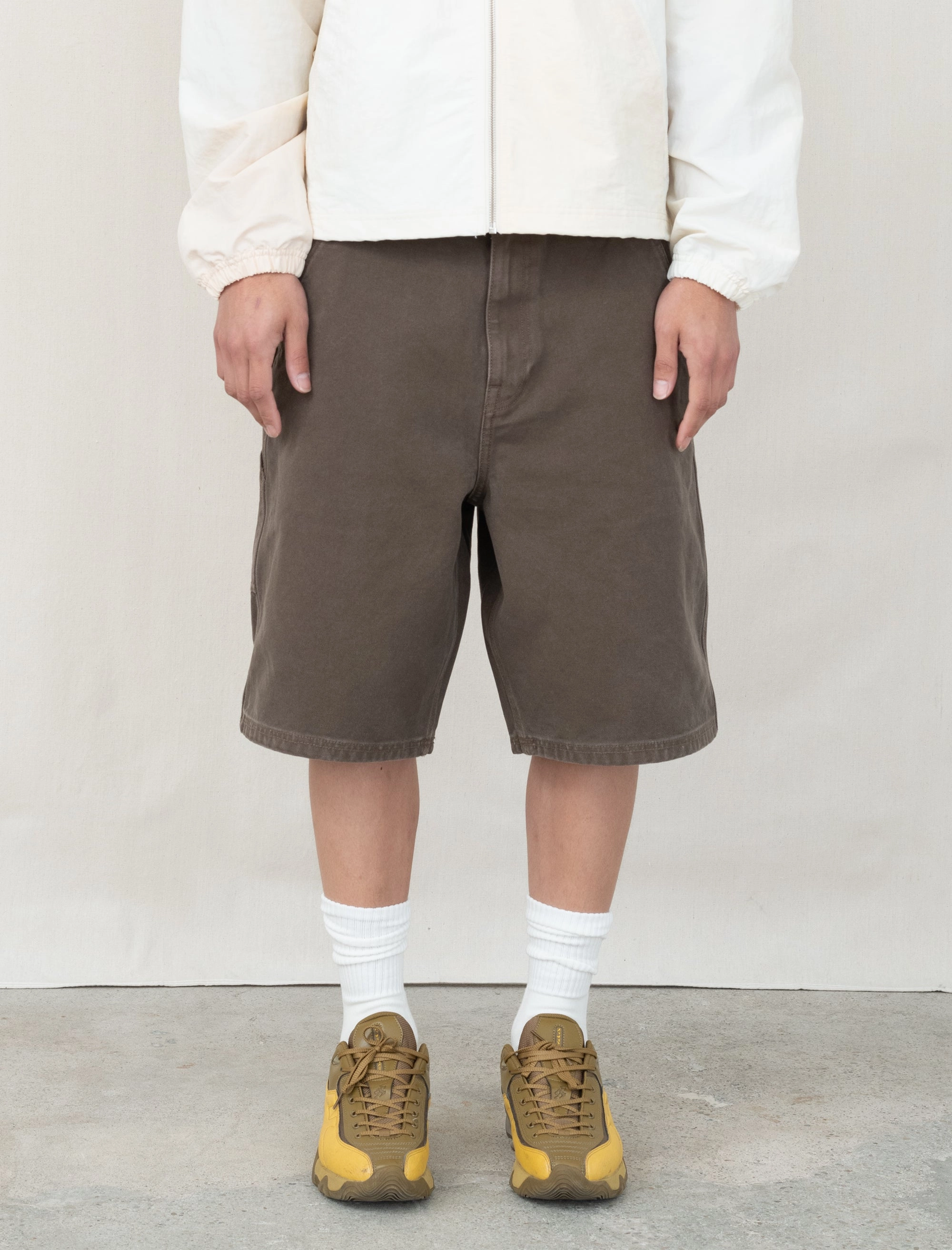 Stretchy Material BreathableMaterial Work Short Washed Canvas (Brown)