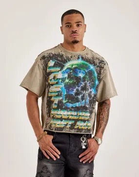 Matte Tone First Row Peace Cropped Rhinestone Tee