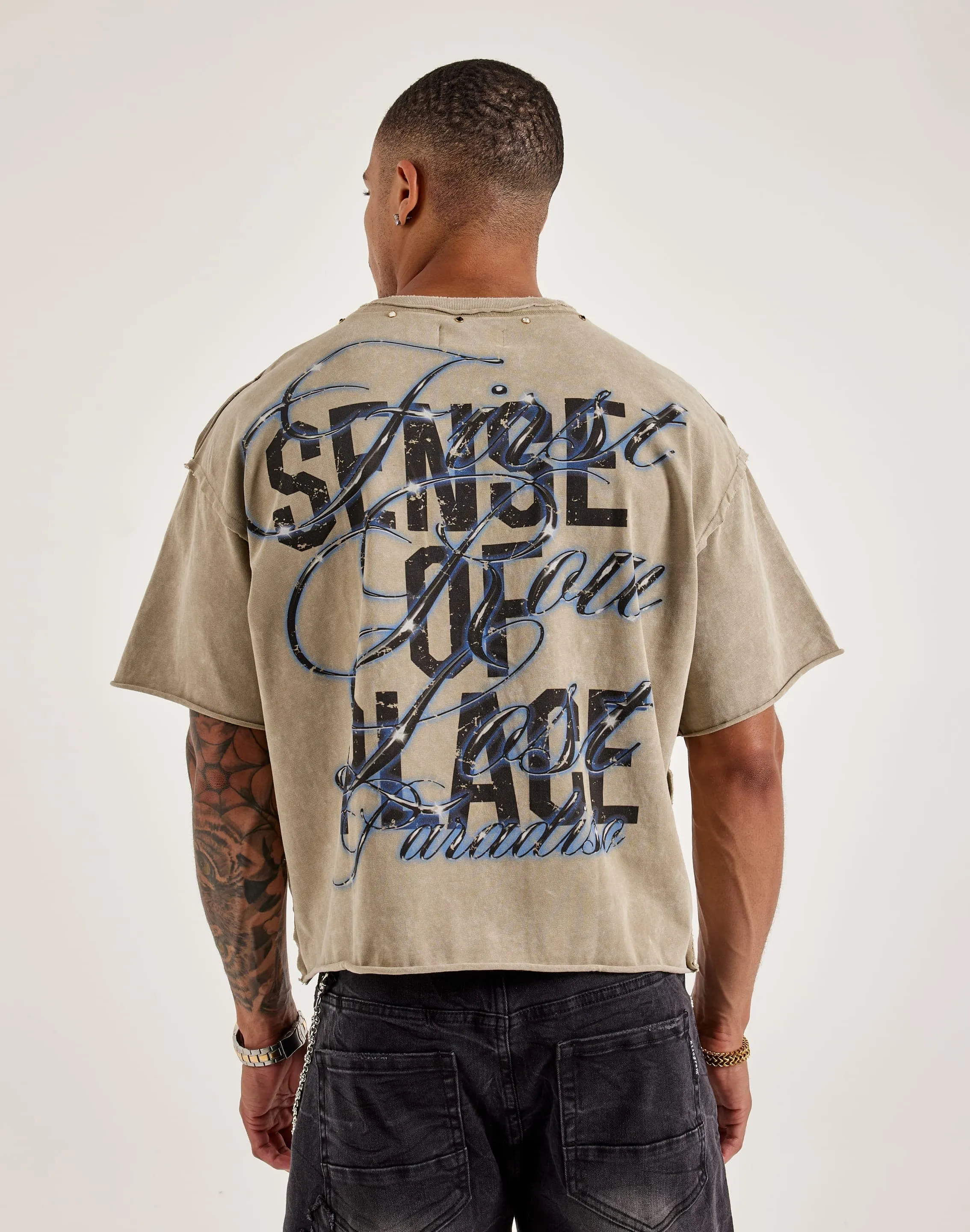 First Row Peace Cropped Rhinestone Tee Luxury Mood