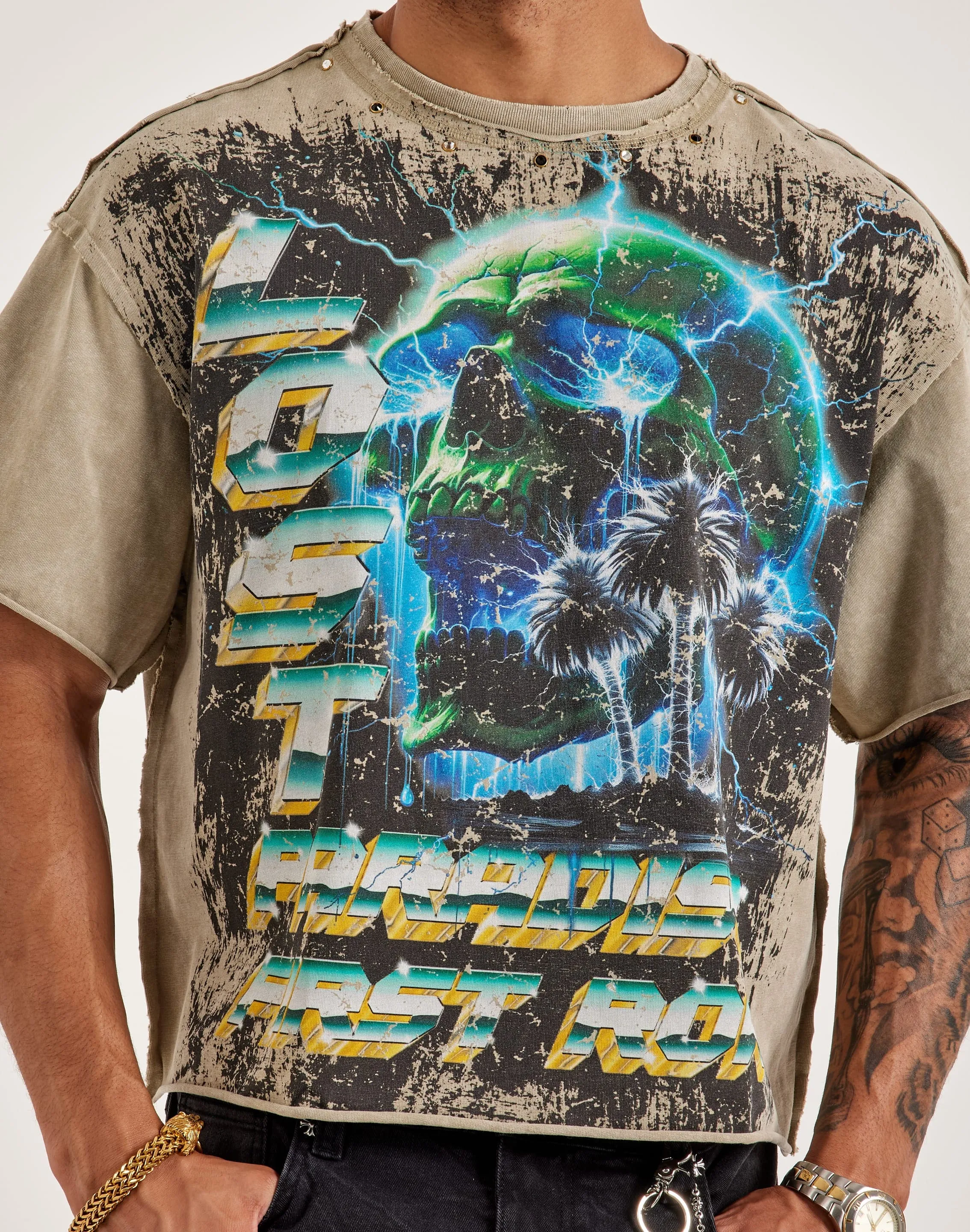 First Row Peace Cropped Rhinestone Tee EcoFriendlyTextiles Downtown Cool