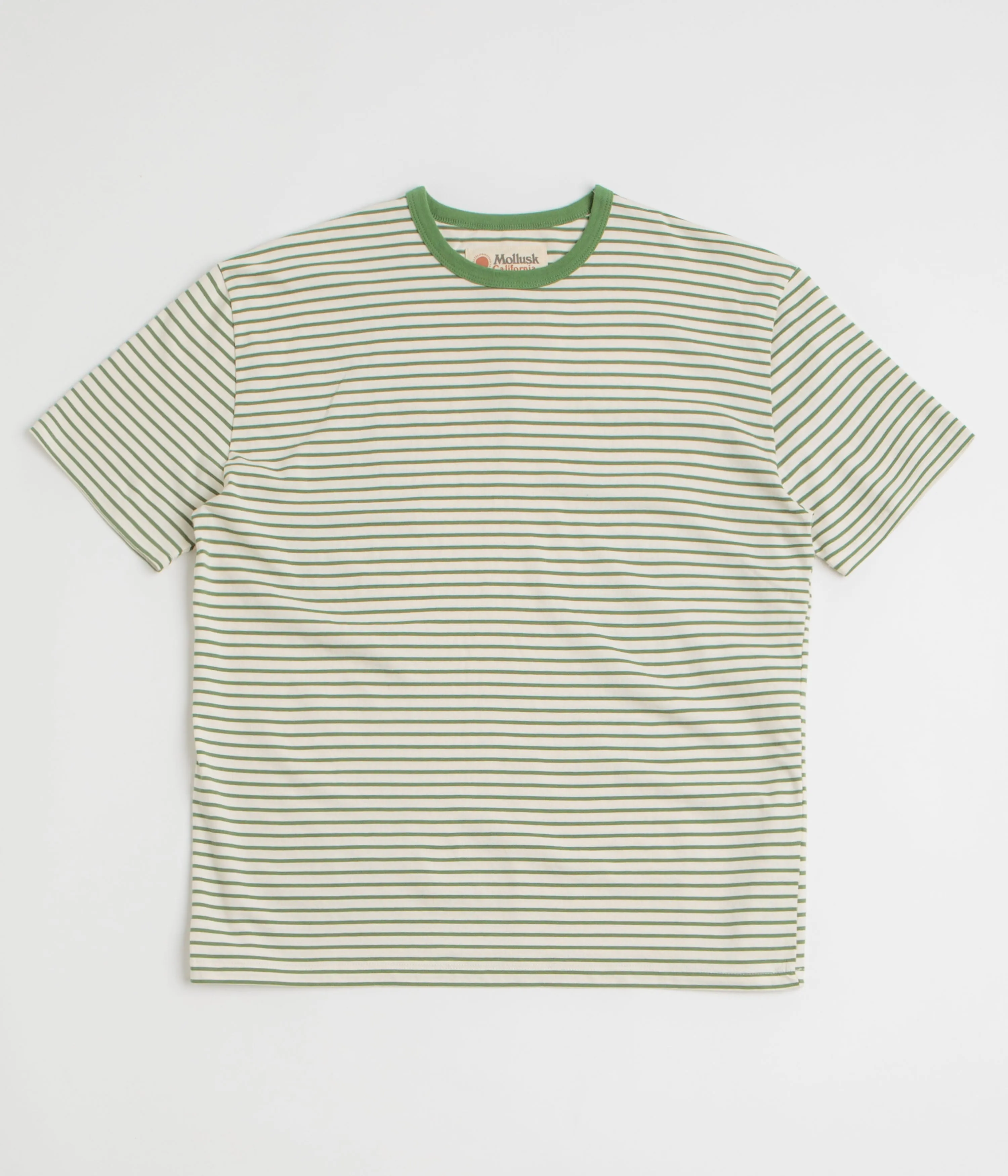 Mollusk Striped Heavy T-Shirt - Natural / Green Embroidered