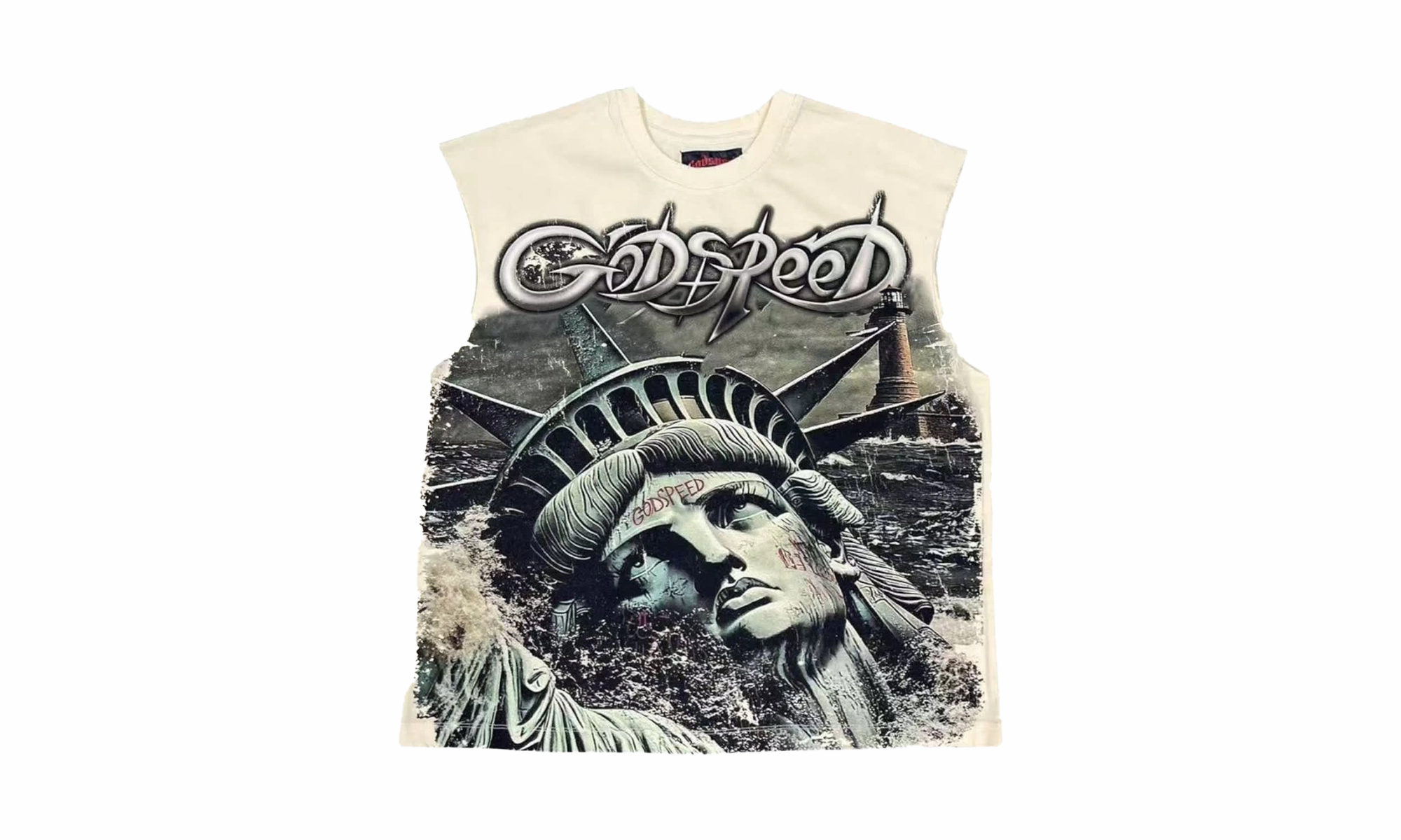 Tencel Blend Fabric HighCollar Style Sunken Liberty 2 Sleeveless Tee "Bone"