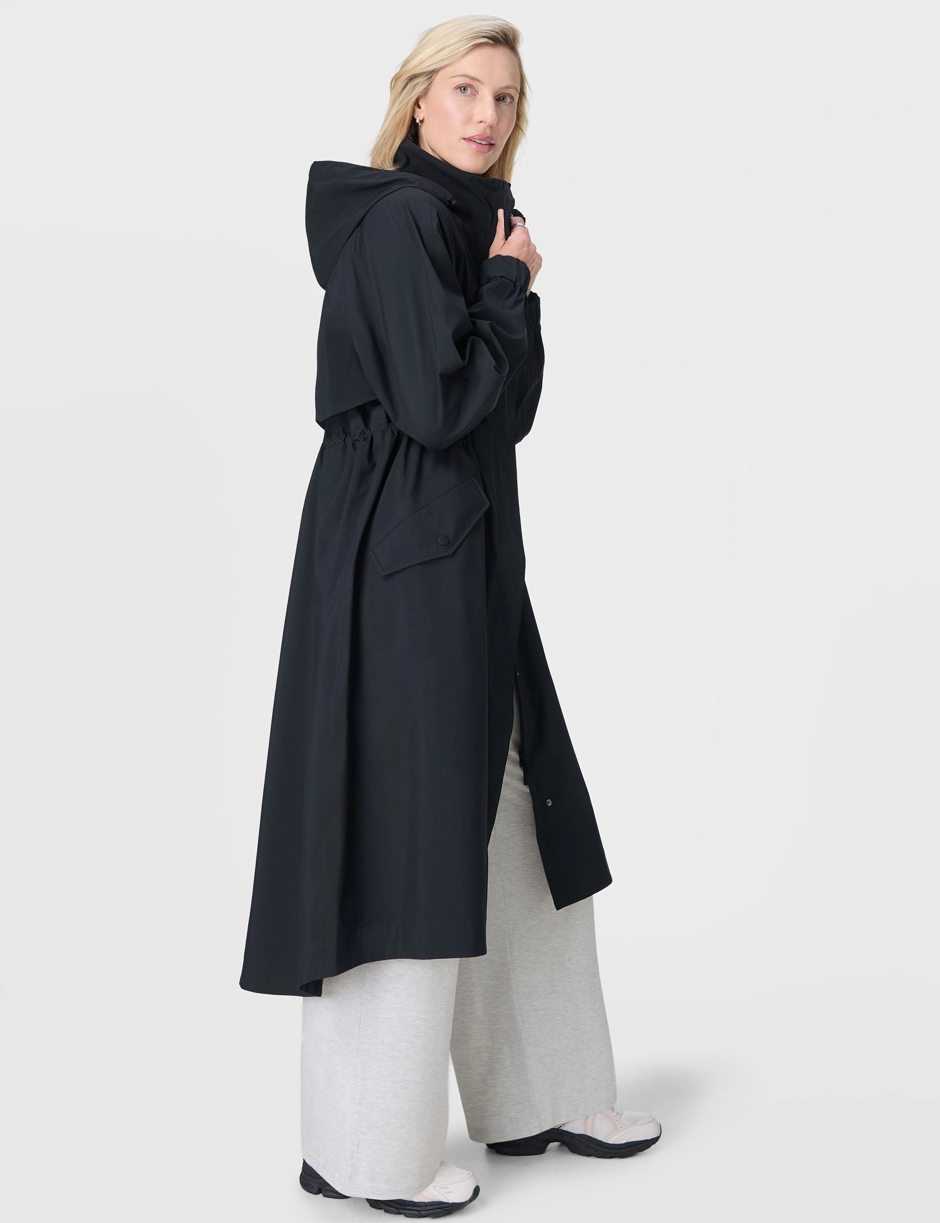 Elastic Binding Snow Block Motion Technical Longline Parka - Black