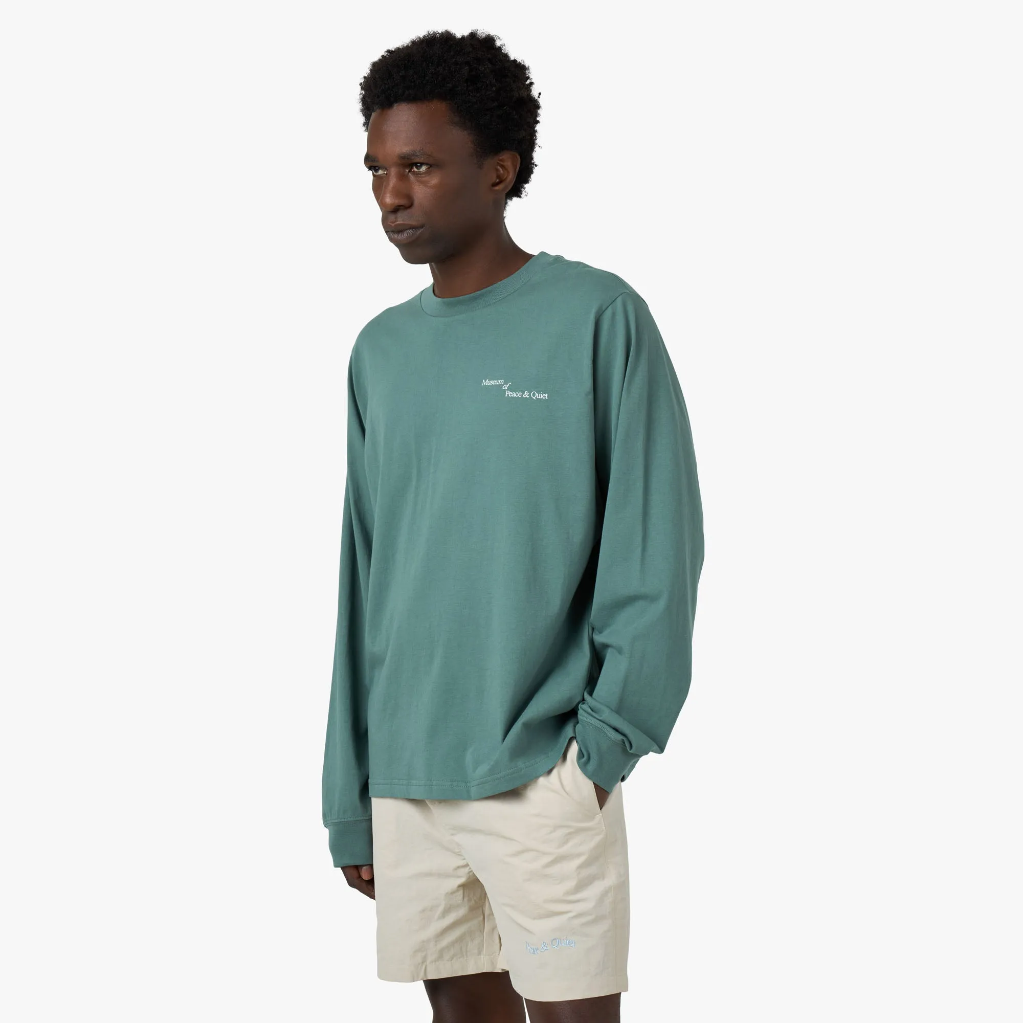 Museum of Peace & Quiet Italic Long Sleeve Shirt / Fern Coffee Run