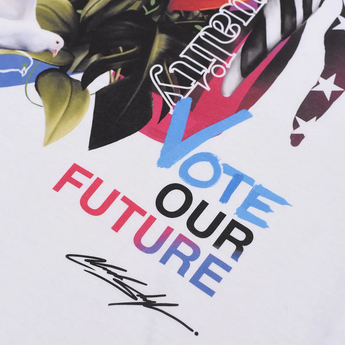 AntiStatic Cloth WrinkleResistantClothing CHUCK STYLES "VOTE OUR FUTURE" MURAL TEE - WHITE