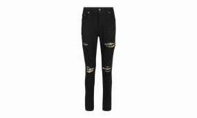 Tagless Design Easy Pairing MX1 PLAID Aged Straight-Fit Jeans "Black"