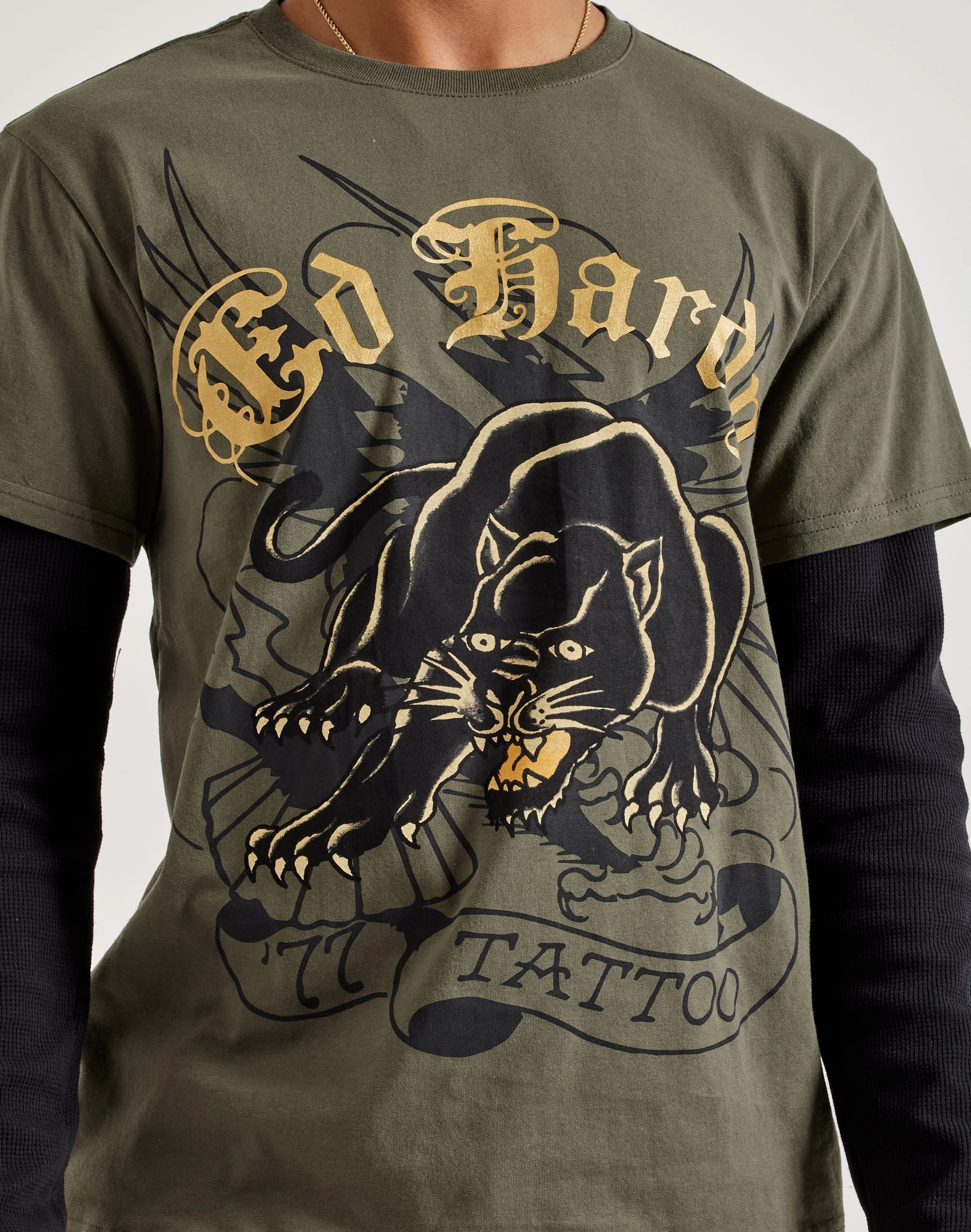 Ed Hardy Panther Long-Sleeve Tee Airtight Zipper Boho Light