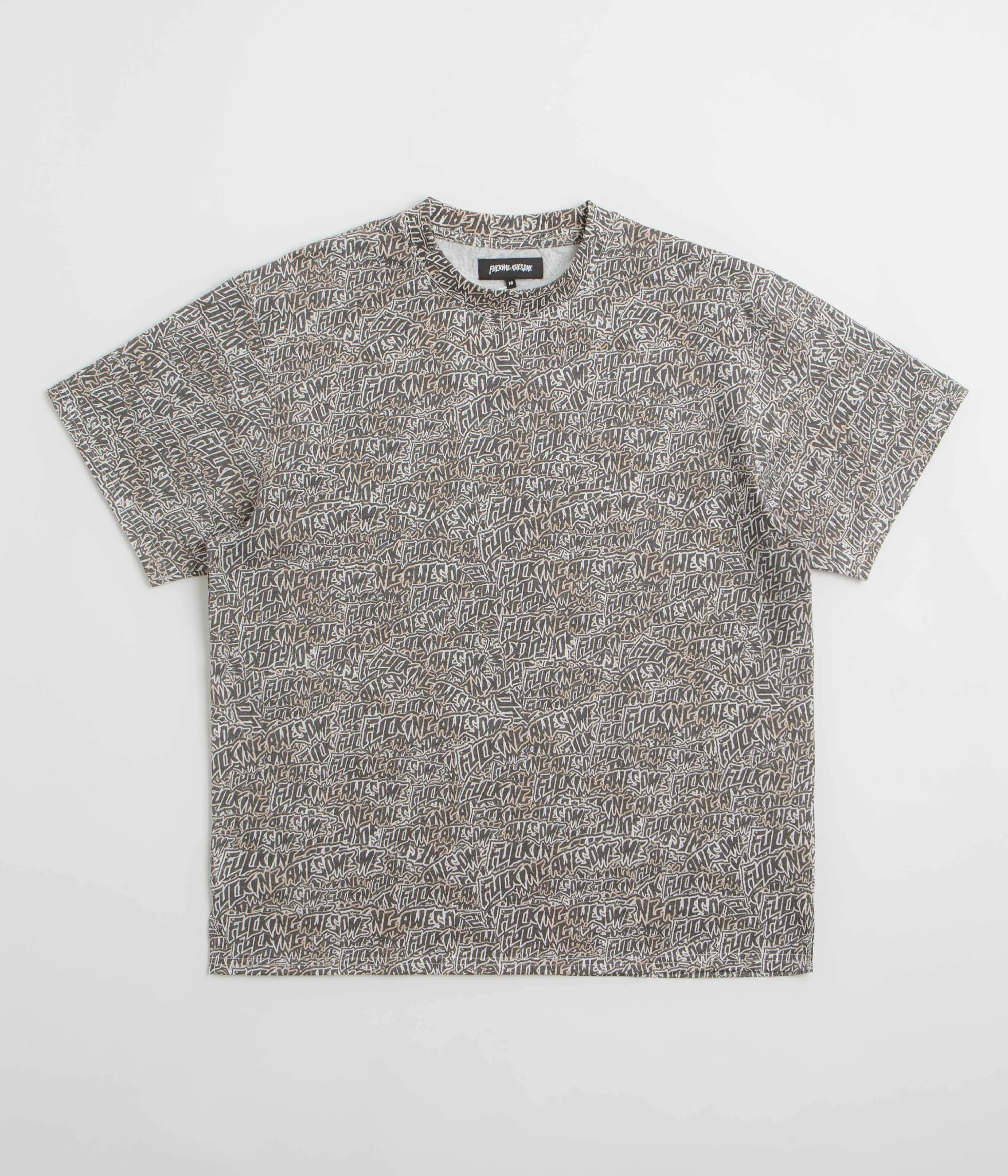 Family outing Split hem Fucking Awesome Burnt Sticker Stamp T-Shirt - All Over Print
