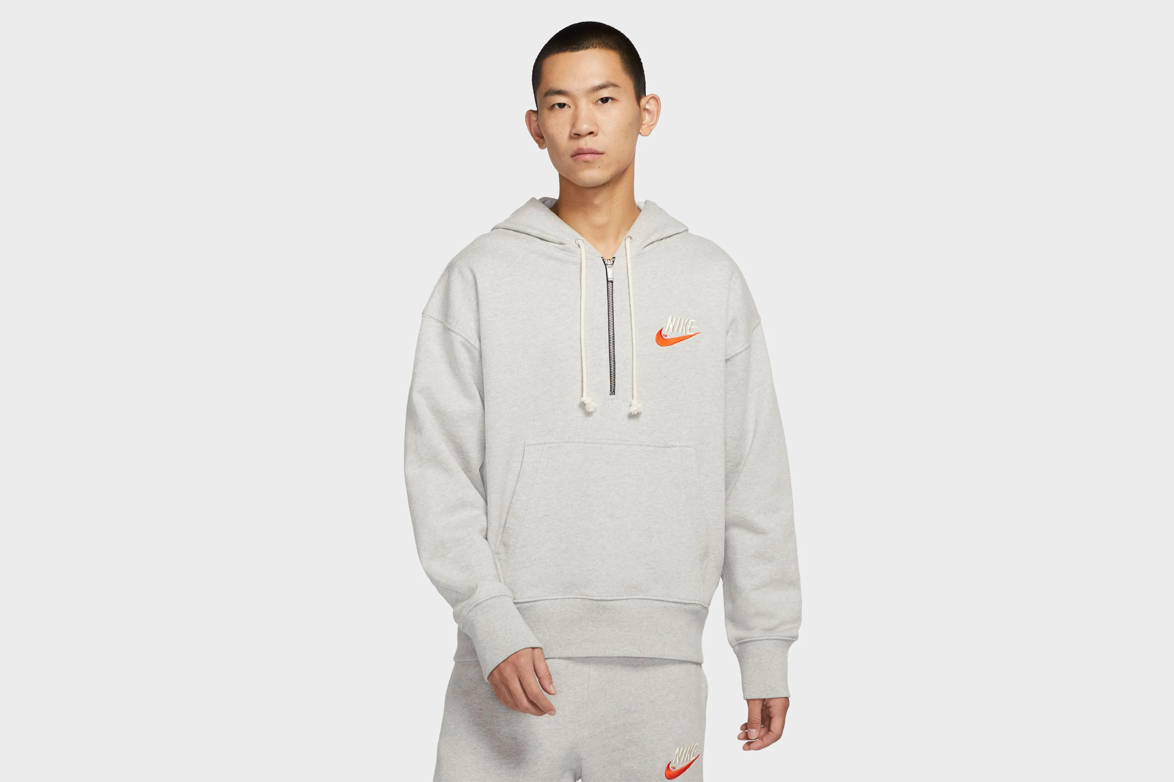 Nike French Terry 1/2 Zip Pullover Hoodie (Grey/Heather) Firm Leather