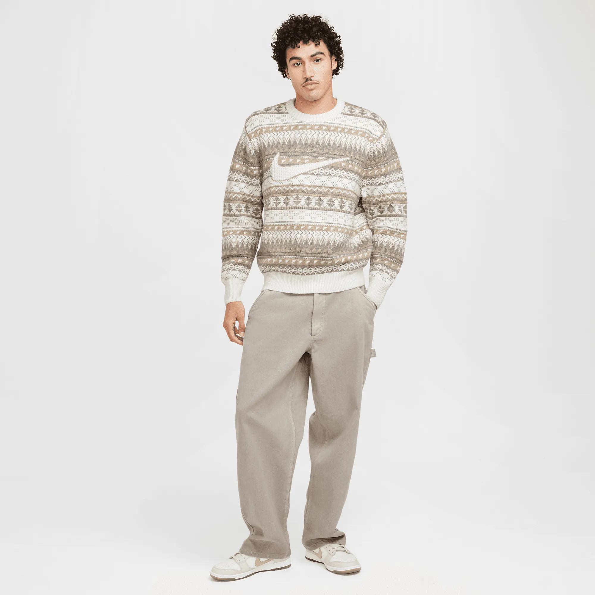 NIKE LIFE FAIR ASLE SWOOSH SWEATER- LIGHT OREWOOD BROWN/ SAIL ThermalRegulating Layer