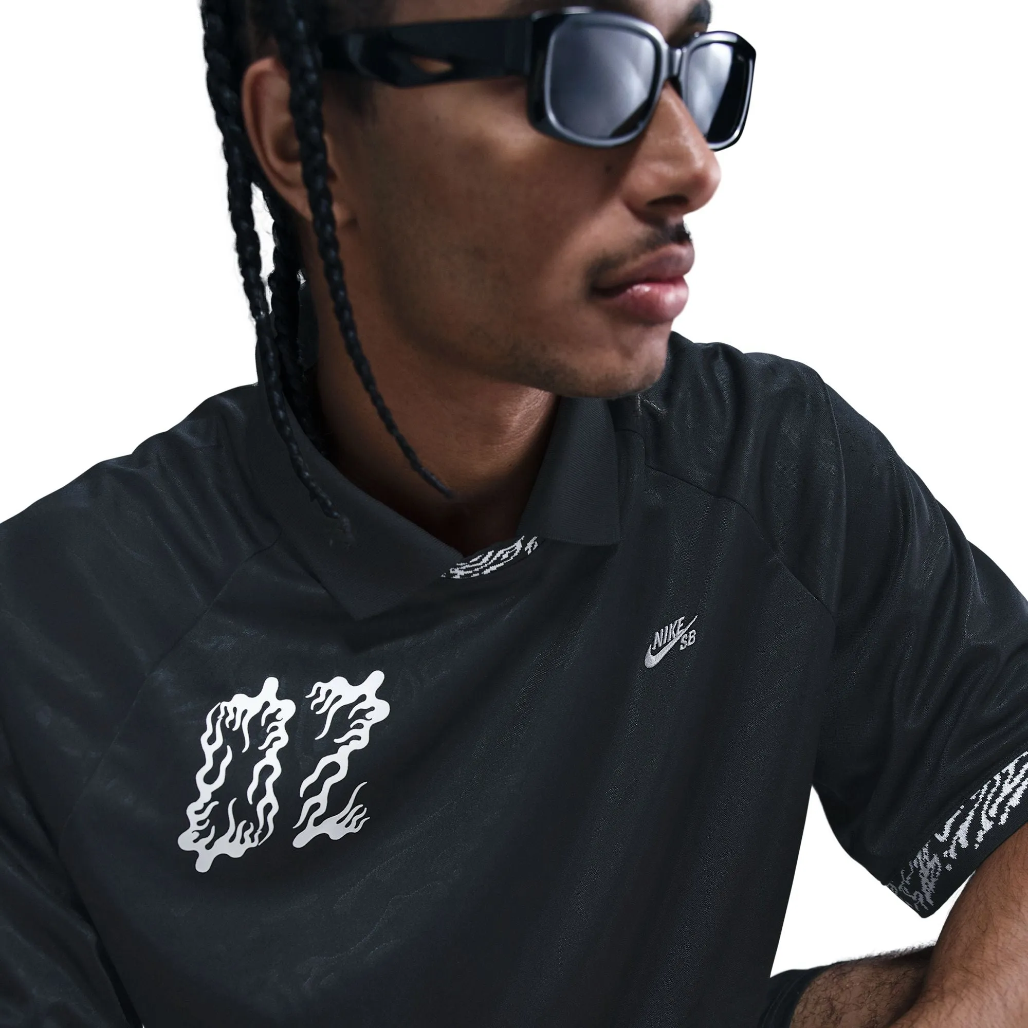 Nike SB Dri-FIT Jacquard Skate Jersey (Black/White) StretchComfort Saga Fit
