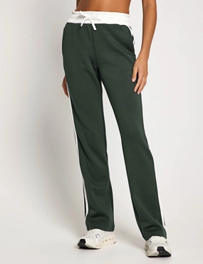 Nikki Wide Leg Jogger - Deep Green Articulated Knees Ripstop Fabric Blend