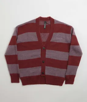 Short Sleeve product budget friendly No Problemo Striped Mohair Oversized Cardigan - Burgundy Multi