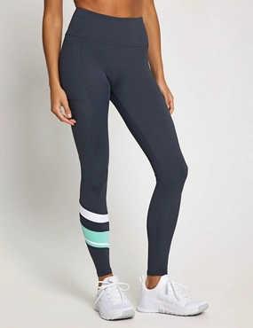 Limitless Legging - Charcoal/Teal Breathable Fabric Maternity Wear Hiking Trail Mesh Panel