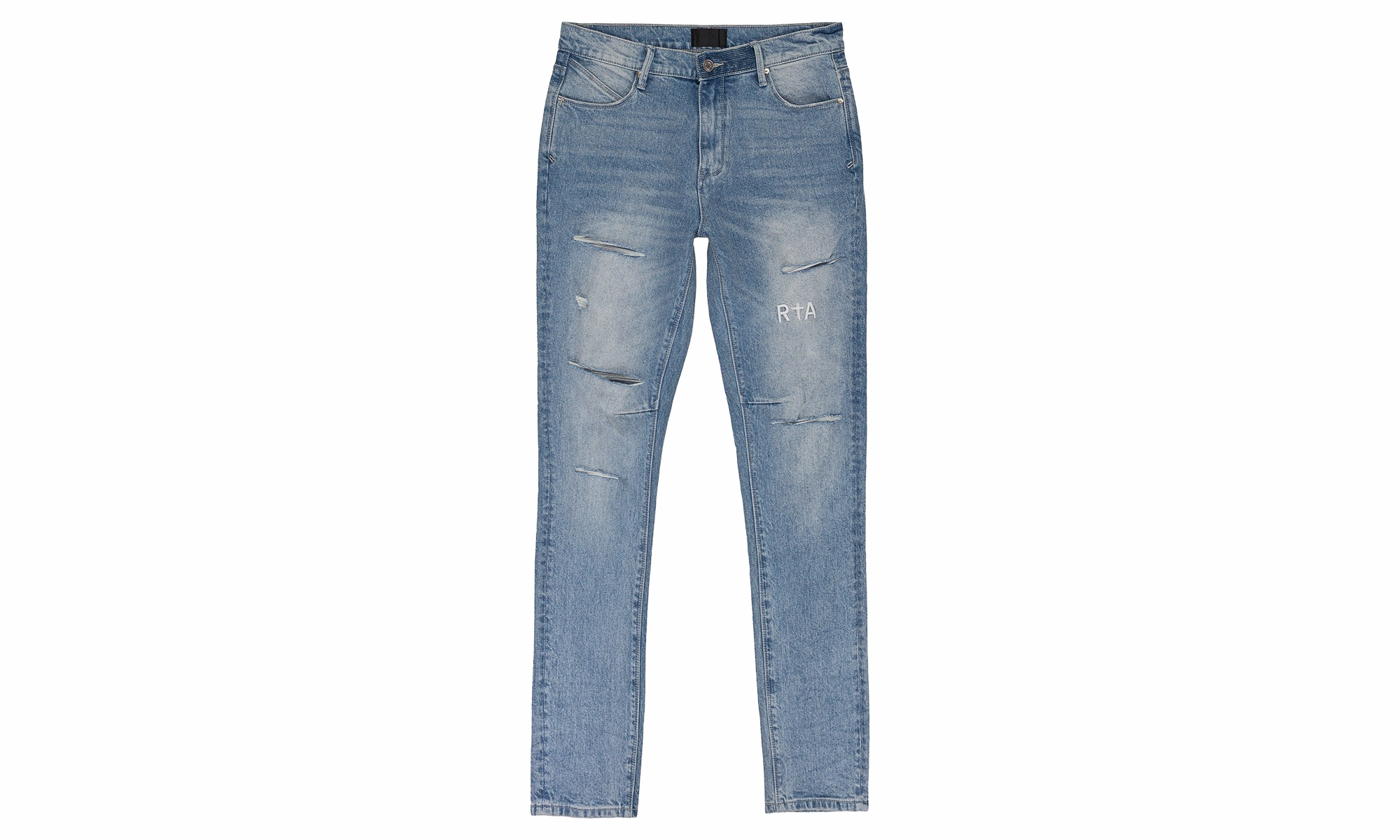 FADED DISTRESSED SKINNY JEANS "Blue" Plain Comfort