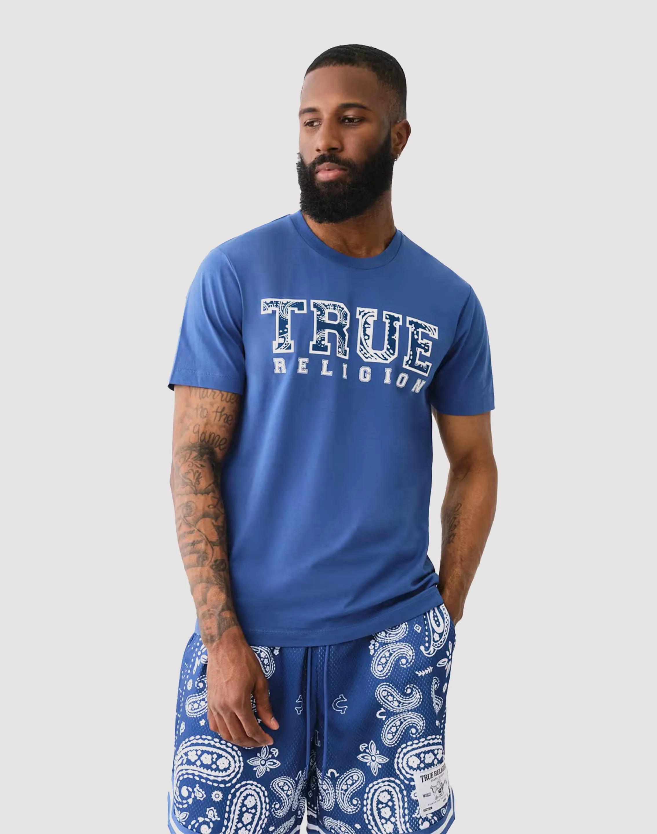 Royal Charm wrinkle free True Religion Paisley Logo Tee